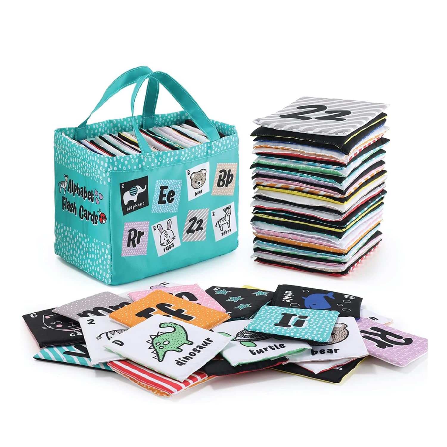 The Peanutshell Baby Soft Alphabet Flash Cards - Cloth ABC Book for Babies & Toddlers, 26 Fabric Tiles, Infant to 36 Months Baby Books With Bag