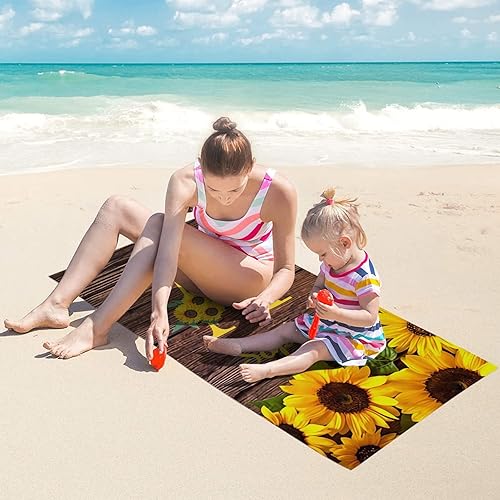 Miniatura 3 de Toalla de playa personalizada con diseño de girasoles con alfombrilla de nombre de 30 x 60 pulgadas, manta grande para mujeres, hombres, niños y