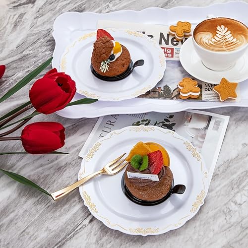 Miniatura 6 de LIYH - 100 platos de postre dorados con 100 tenedores de plástico dorado y 100 platos de ensalada de plástico transparente con tenedores de plástico