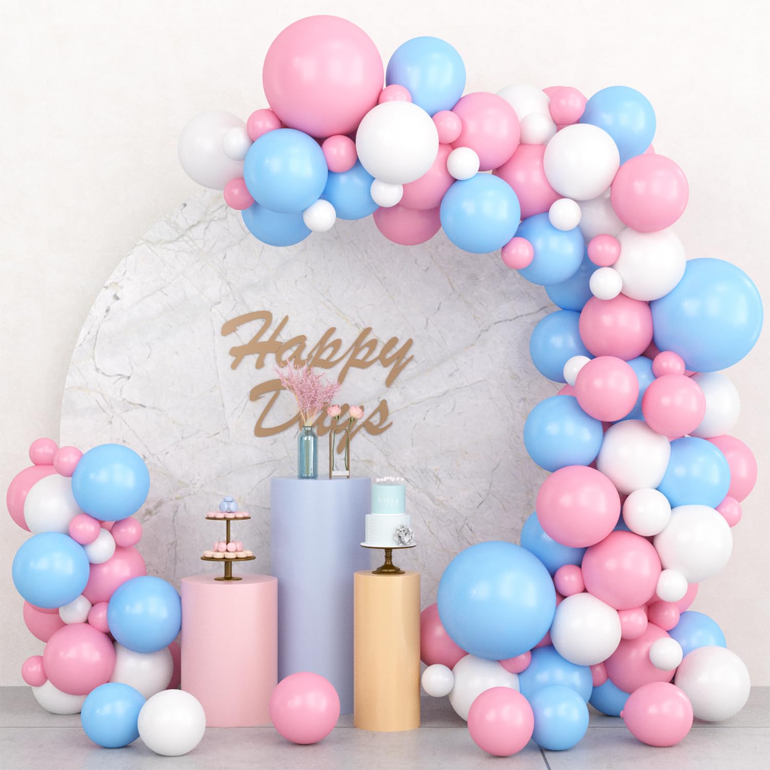 62-delig Roze & Blauwe Ballonnen Set – Pastel, Metallic & Confetti Ballonnen (30cm) – Ideaal Voor Gender Reveal, Babyshower, Verjaardag En Feesten – Met Lint