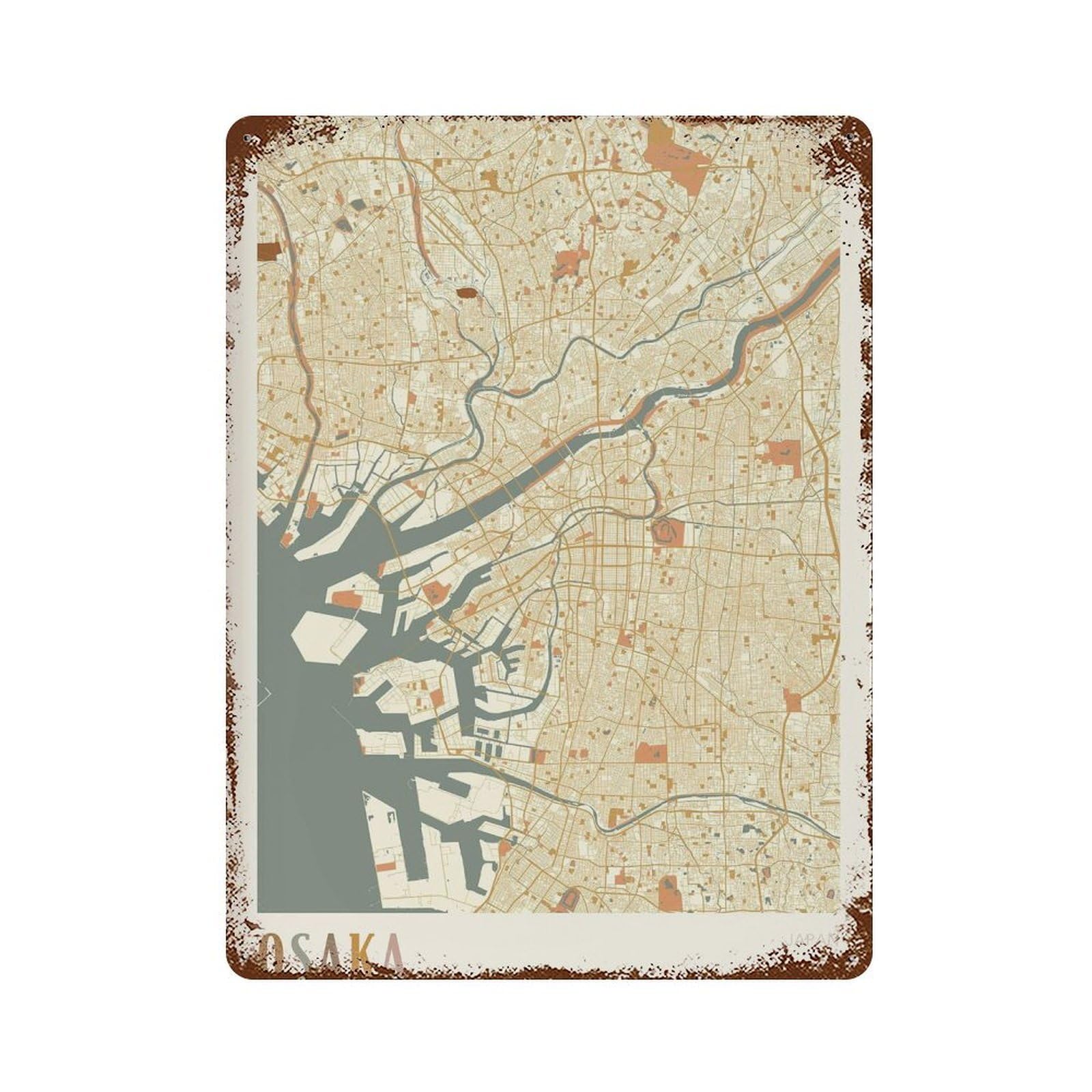 xiaoxiaoshen Osaka Map City of Travel Japan Boho Wall Decor Art Metal Tin Poster Modern Home Decor Art Home Bar Shop Decorations Vintage Sign 40x30cm