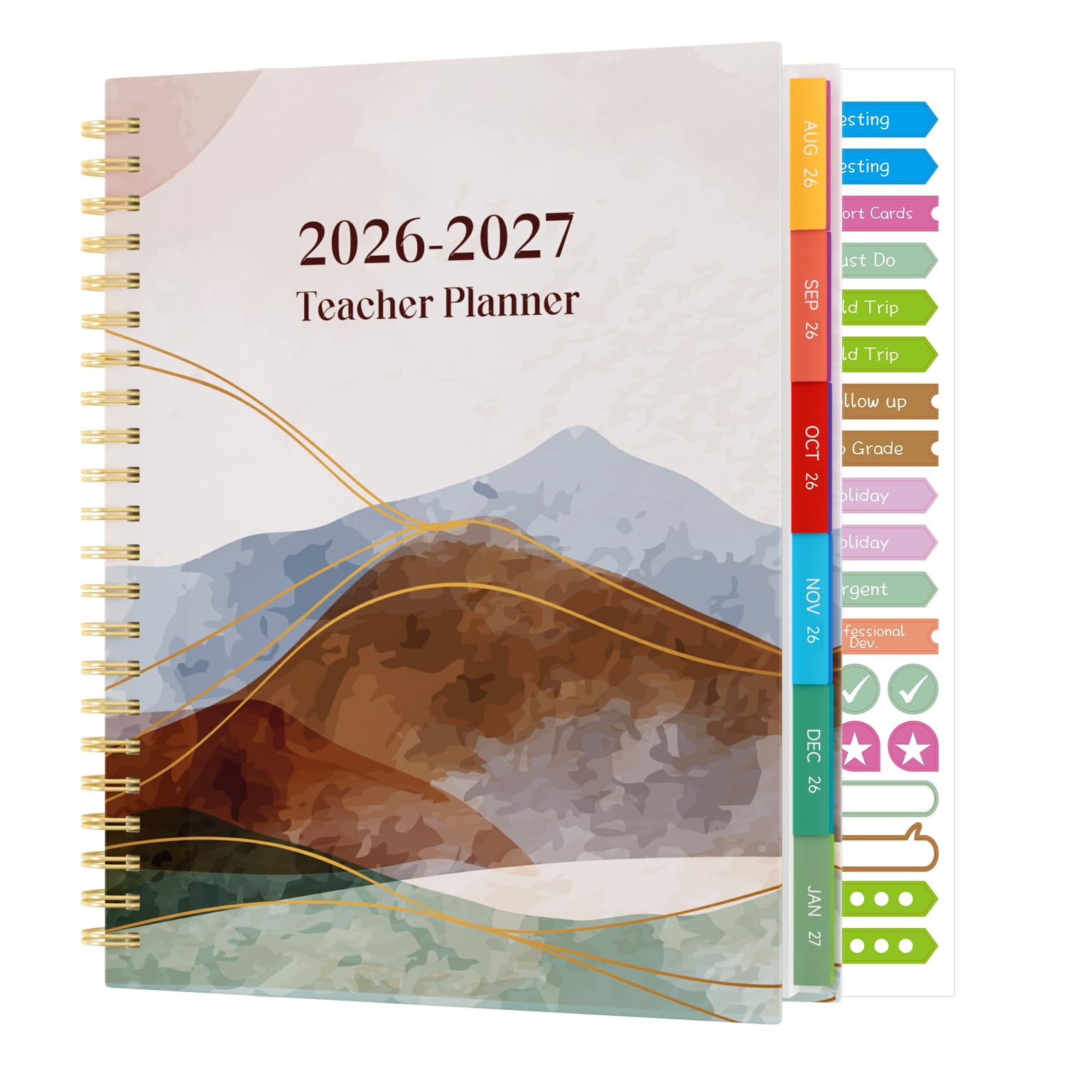 Sailingvan Teacher Planner 2026-2027, August 2026 - July 2027, 7 Periods Academic Diary Teachers Lesson Planner Book with Stickers, 8.5" x 11", Wirebound, Laminated Tabs, Pocket - Pastel