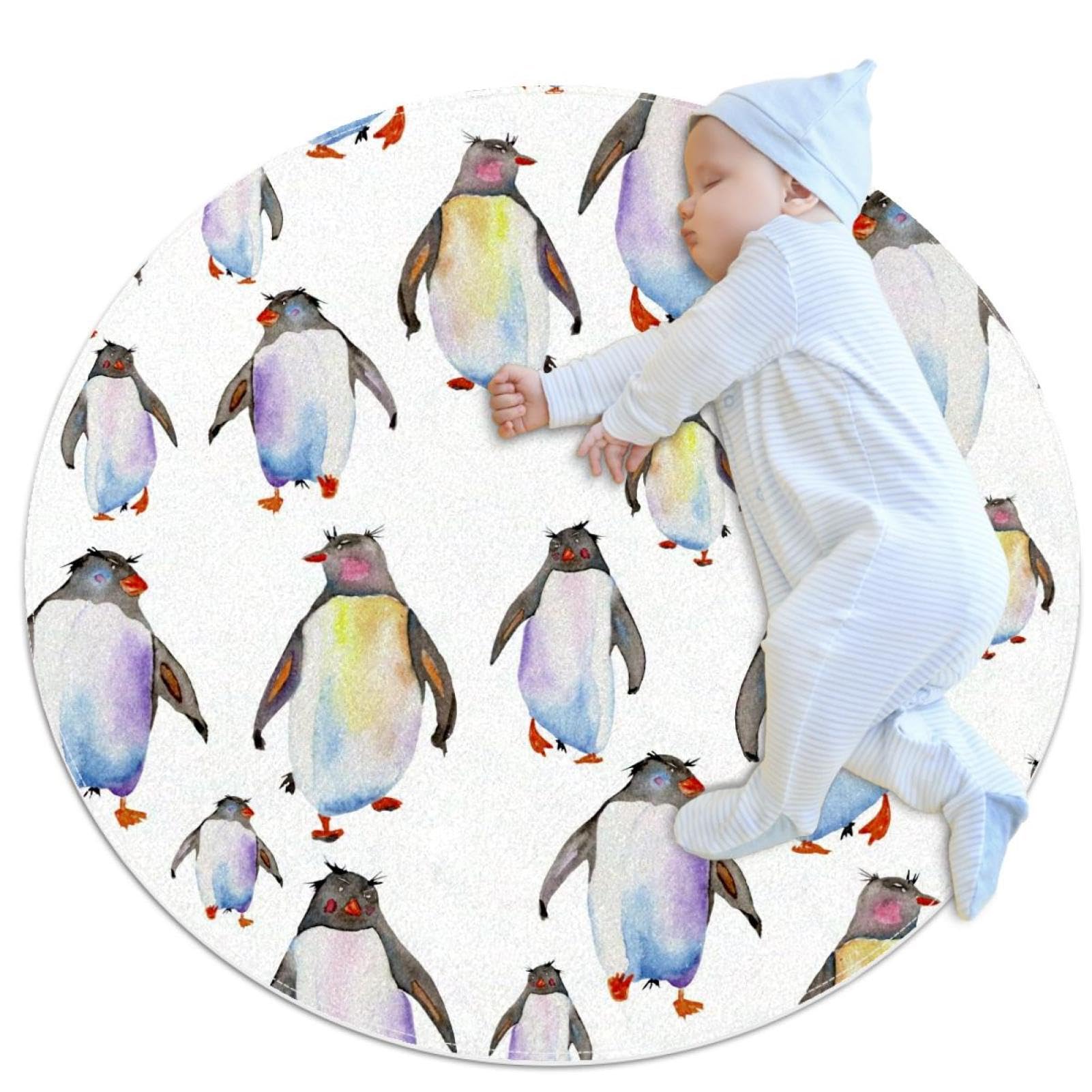 Tapis de bain pingouin camomille rond 1m pour protéger et égayer la chambre bébé