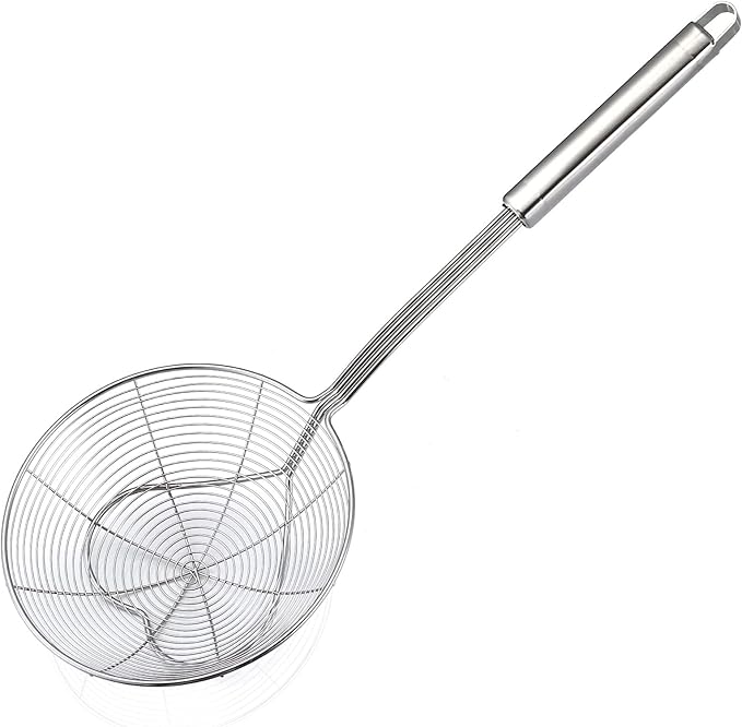 Strainer Skimmer Spoon for Cooking and Frying, 6.3 Inches Strainer with Handle Stainless Steel Kitchen Utensils Fryer Scoop Spoon