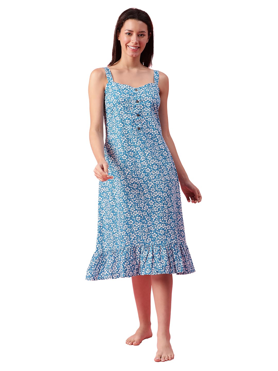 clochoice Women's Off-White Frilled Printed Cotton Shot Nighty/Nightdress/Maxi S/M/L/XL/XXL-picture-28