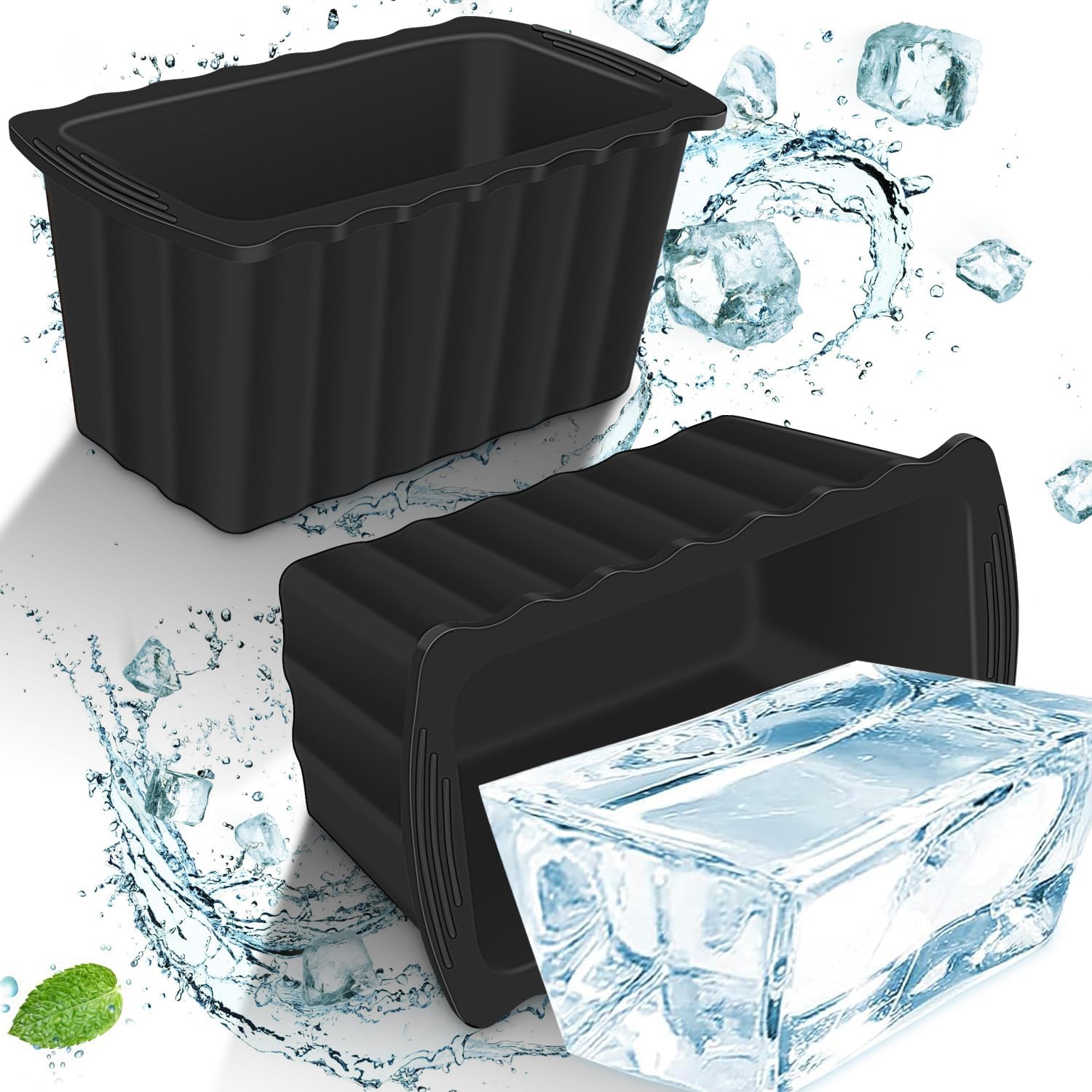 Extra Large Ice Block Mold, 2Pack 12LB Giant Ice Cubes Maker Molds Ice Bricks for Ice Bath Cold Plunge or Coolers Chiller, Reusable Silicone Big Ice Cube Molds Trays,Inner Diameter 8.5x4.5x4.7In-Black Black 2