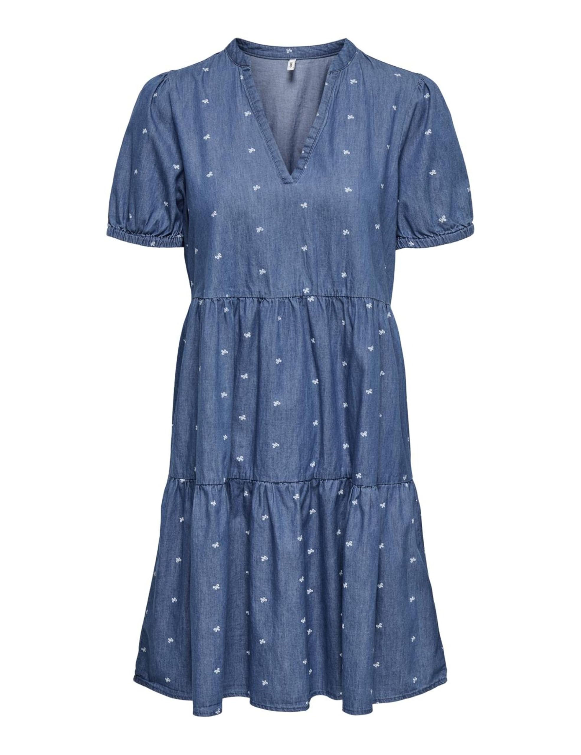 ONLY Damen Kurzarm Jeans Kleid kurzes Denim Sommerkleid mit Schleifen Bestickt Onlnova Azure Thea