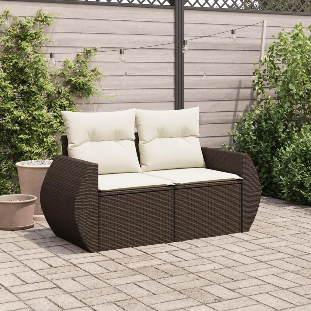 Divano da Giardino 2 Posti in Rattan PE Marrone con Cuscini