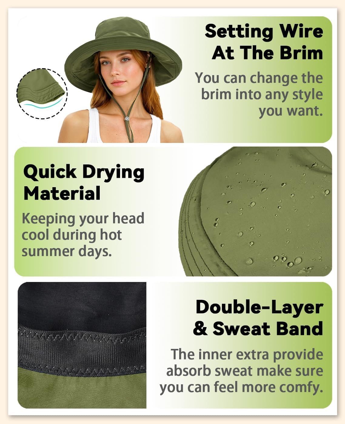 Rosoz Sun Hats for Women Wide Brim Ponytail Bucket Hat Sun Protection Beach Hat Quick-Dry Gardening Hat with Fold-Up Brim - Image 5