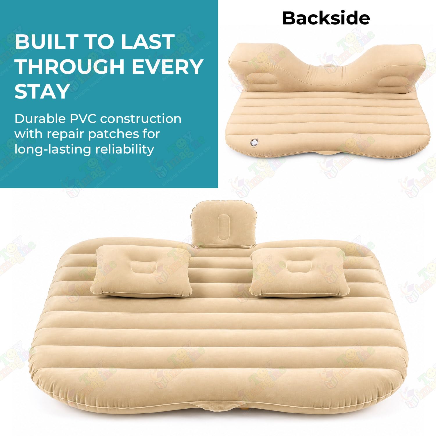 Toy Imagine Inflatable Car Mattress with Pump & 2 Pillows for Travel, Beige — Amazon image 6