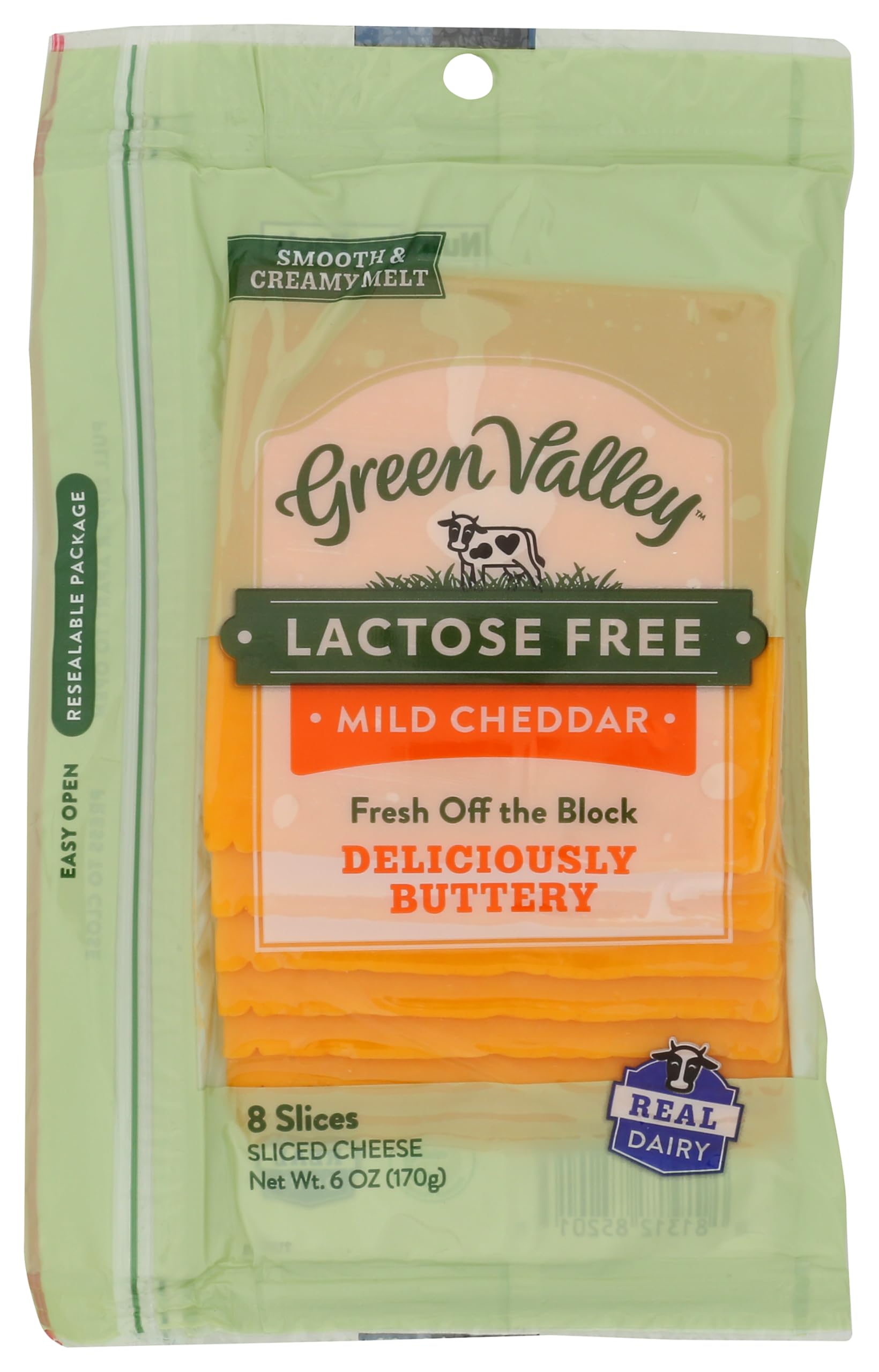 Green Valley Creamery, Lactose Free Sliced Cheese, Mild Cheddar, 6 Ounce