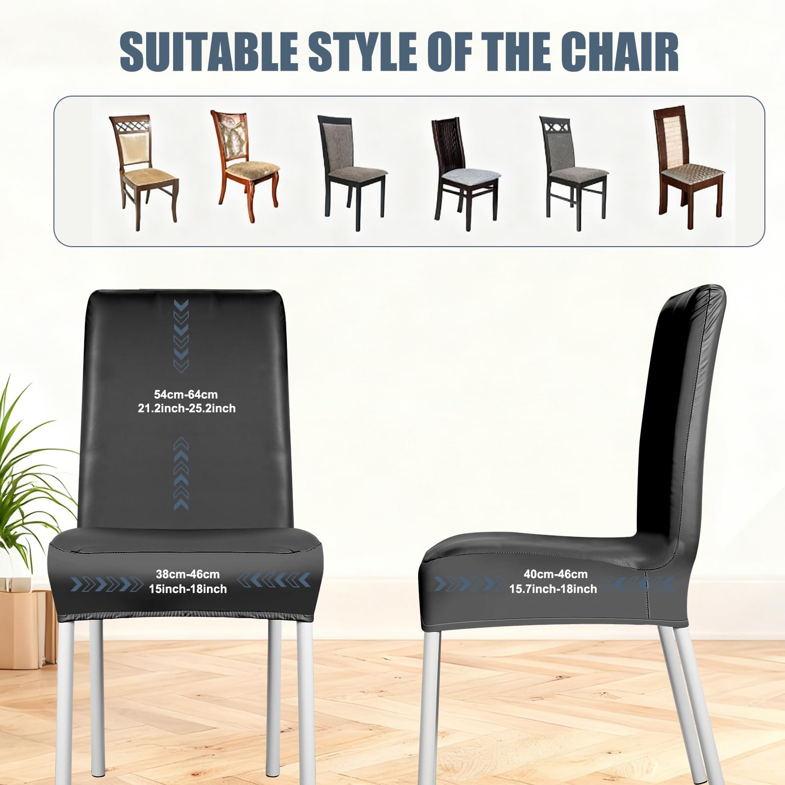Lot de 6 housses de chaise de salle à manger à dossier haut extensibles et lavables en similicuir – Protection universelle pour salle à manger, cuisine, hôtel, restaurant, maison, mariage