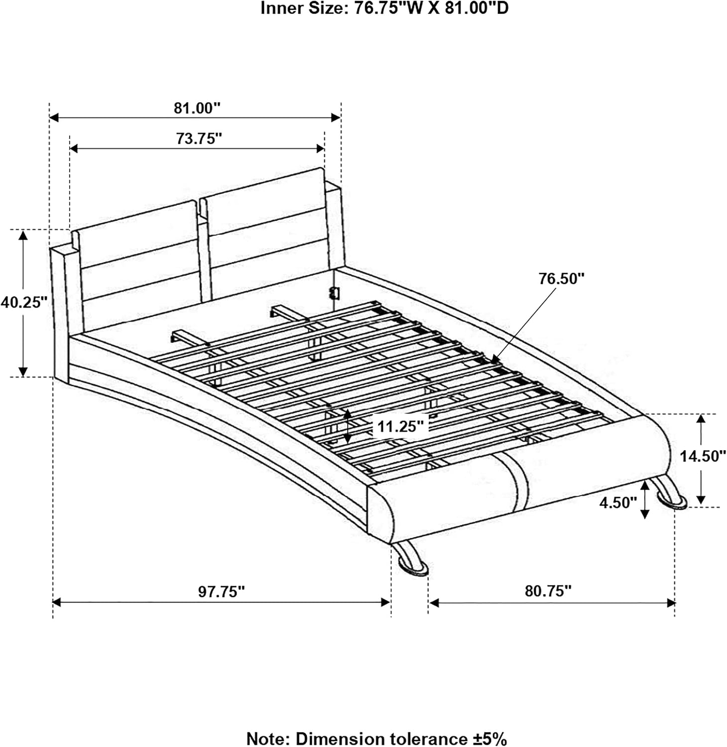Coaster Home Furnishings Jeremaine Contemporary Leatherette Upholstered Eastern King Size Sleigh Bed Frame Platform Bed 40-inch Headboard White 300345KE