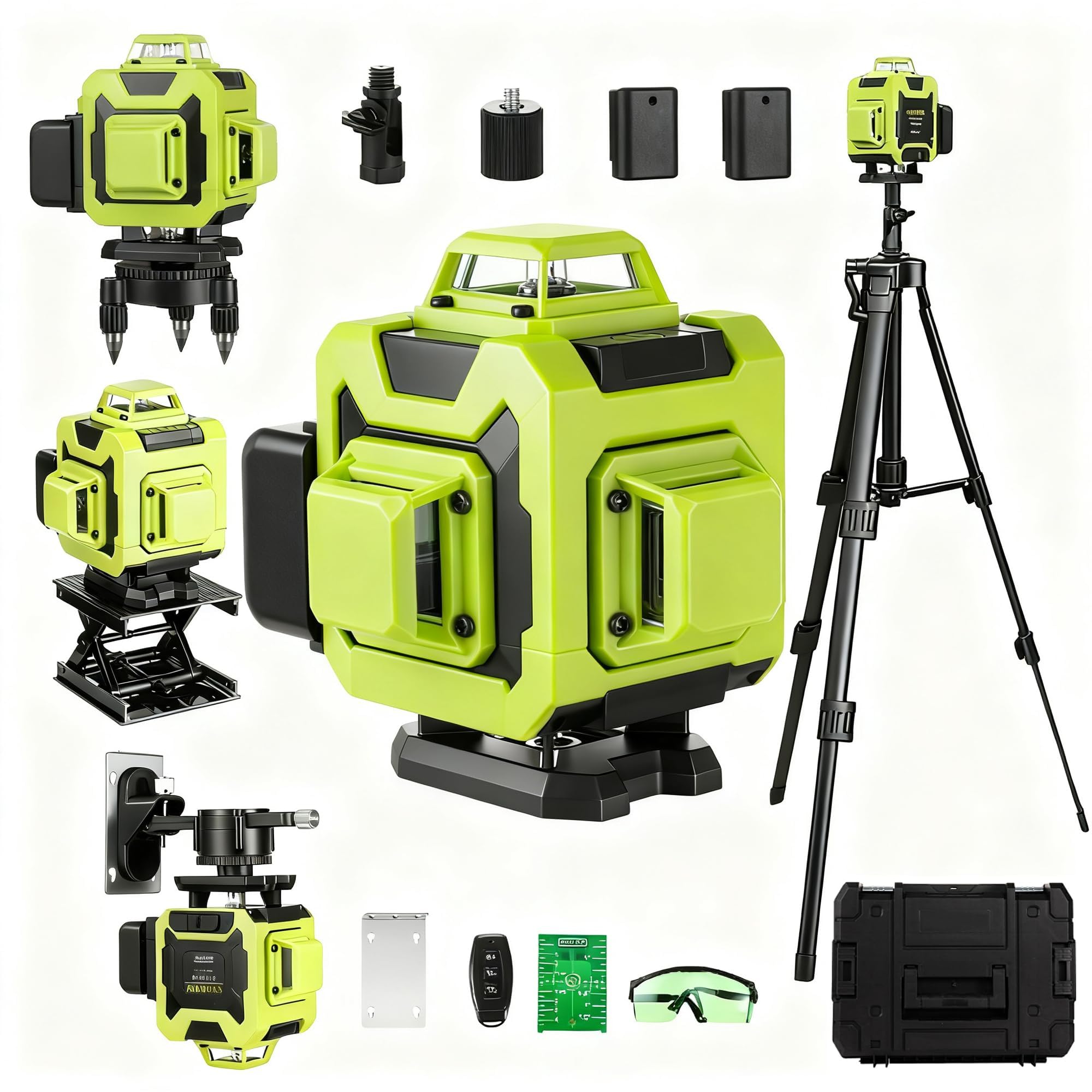 STANEW Nivel Láser Autonivelante 360 Grados, Nivel Láser Verde 16 Líneas, 2 x 360 Horizontal y 2 x 360 Verticales, 2 x Batería, Montaje en Pared, Control Remoto, Base Magnética,Incluye Trípode