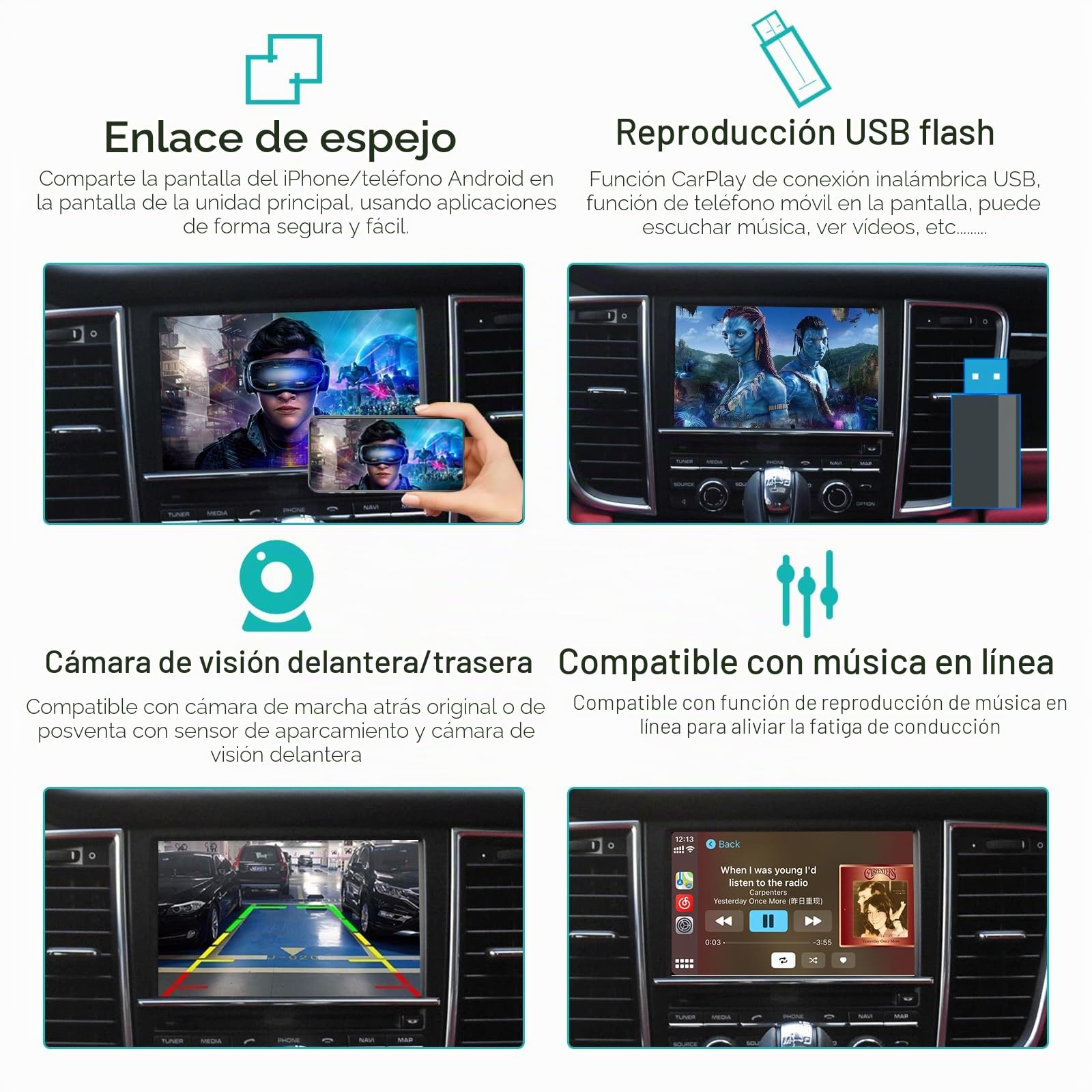 Módulo Wireless CarPlay y Android Auto compatible con sistema Porsche PCM 3.1 para Panamera, Cayenne, Macan, Cayman, Boxster, 911 y 718. Soporta Mirrorlink y funciones originales OEM