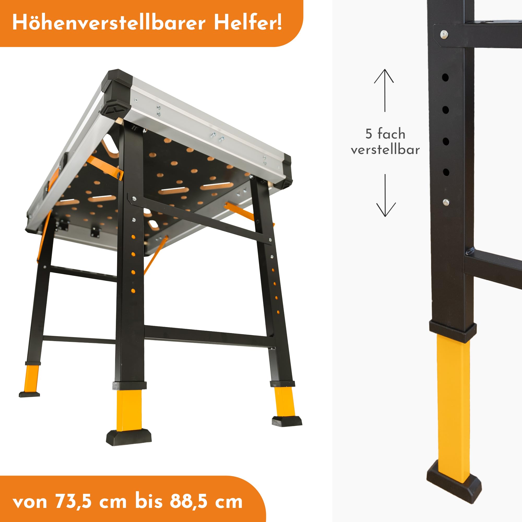LEMODO Mobile Werkbank klappbar, höhenverstellbarer Multifunktionstisch für Werkstatt & Baustelle, stabile Klappwerkbank mit großer Arbeitsfläche, 454 kg Tragkraft, viel Zubehör & Ordnungssystem