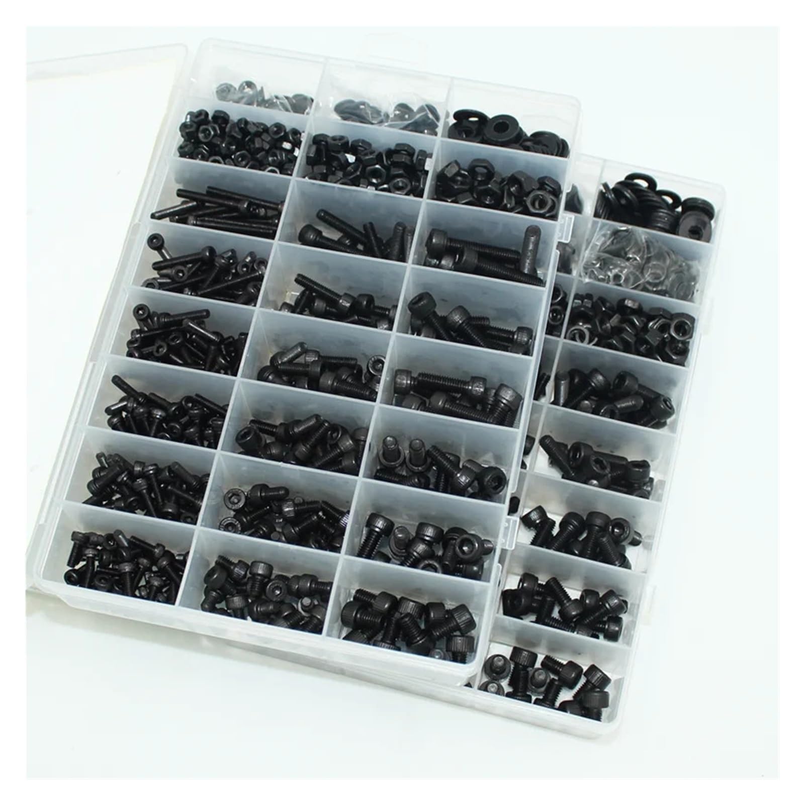 2500p Sechskantschrauben Set mit Innensechskant aus schwarzem Stahl M2 M3 M4 M5 M6 Grad 12,9 DIN912 Bolzen Muttern Unterlegscheiben Sortiment (Sockel 2220 Stück)