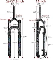Vista 5 de Horquillas de Suspensión Mate para Bicicleta - Horquilla de Aceite y Aire de 26/27.5/29 Pulgadas - Ajuste de Rebote - Horquilla de Bicicleta