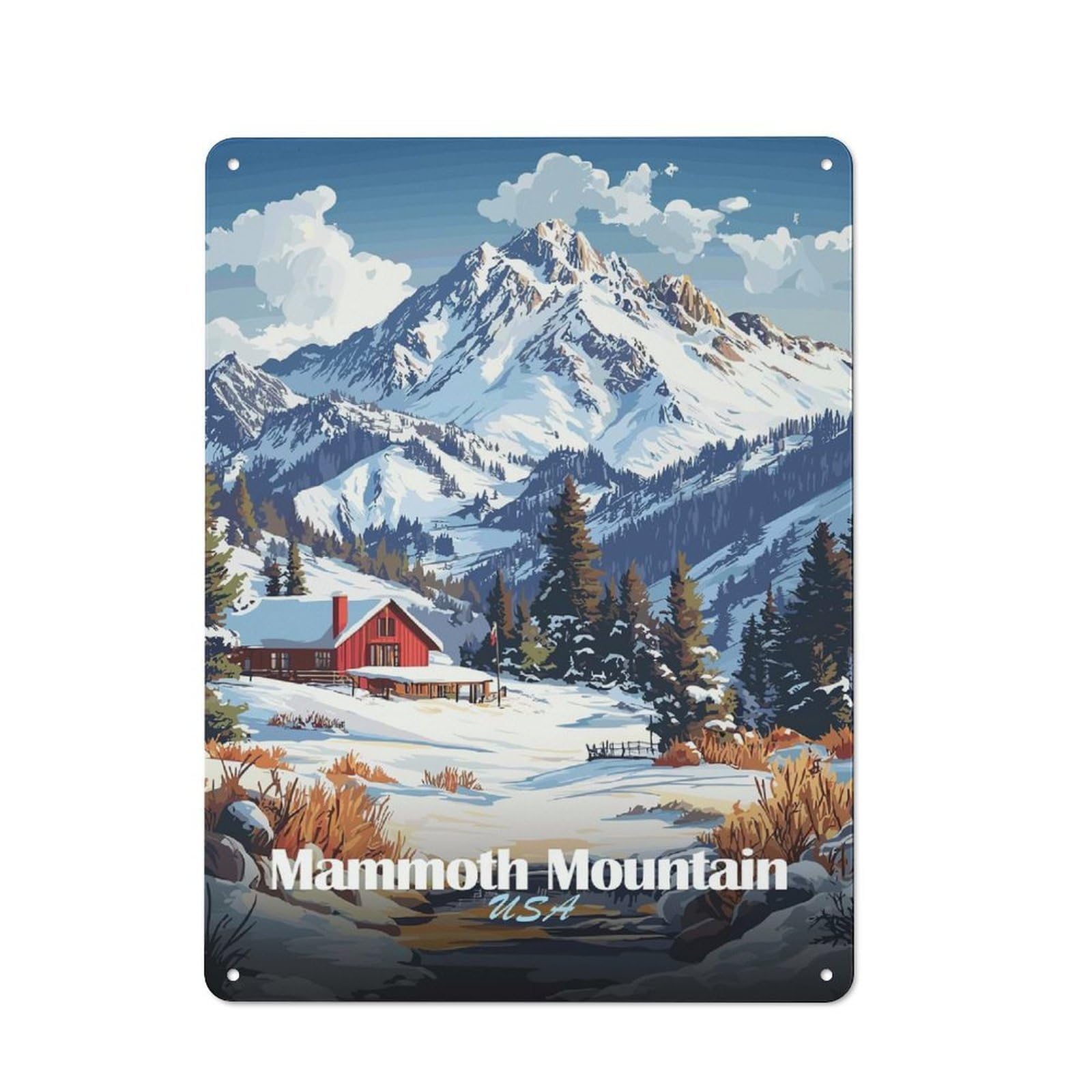 Junmoney Style-18 Tin Wall Plaque 40X30cm With Mammoth Mountain Winter Scene For Guest Room Or Hallway, For Garage, Workshop And Man Cave Decoration
