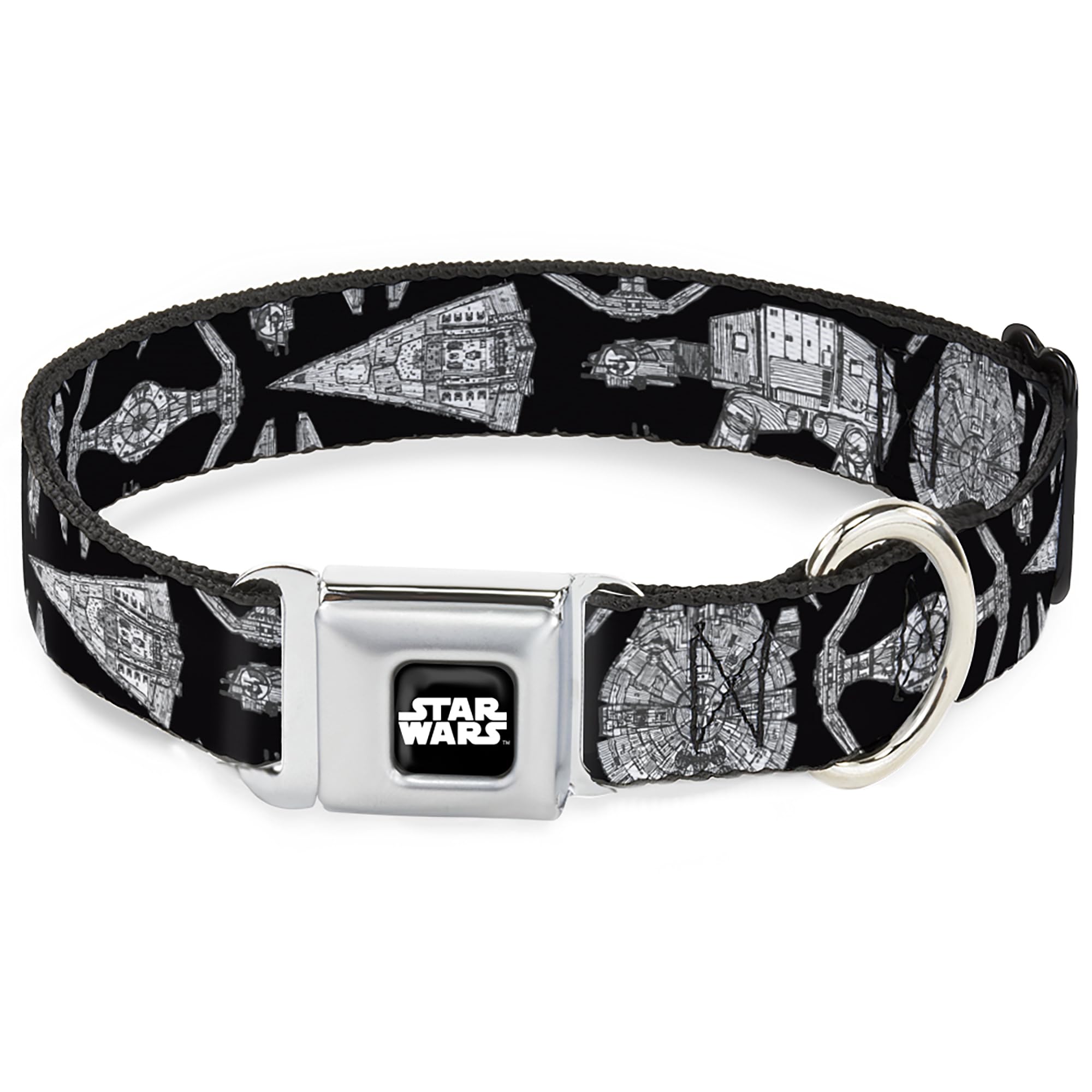 Star Wars Pet Collar, Dog Collar Metal Seatbelt Buckle, Star Wars Ships and Vehicles Black Grays, 9.5 to 13 Inches 1.0 Inch Wide