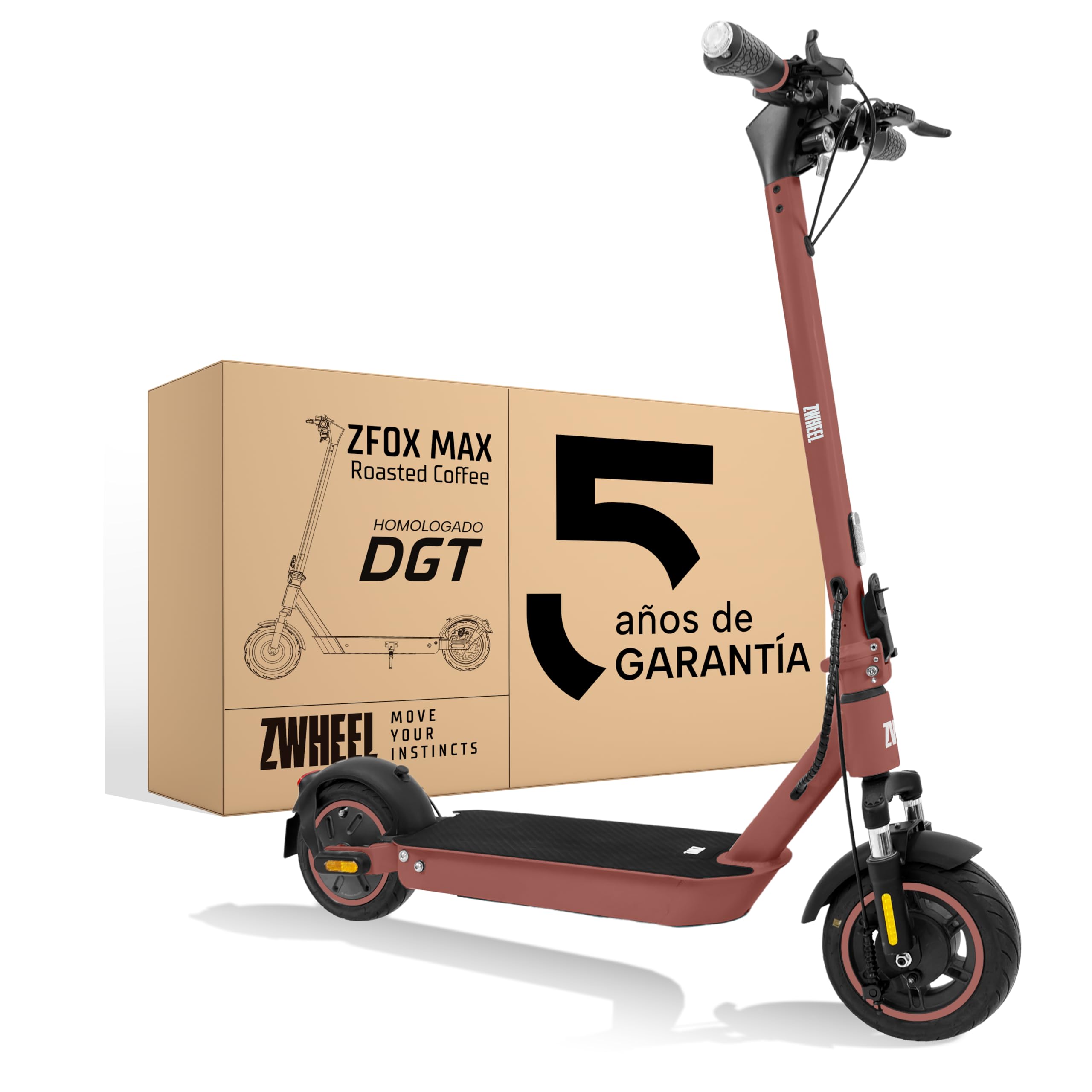 ZWHEEL ZFOX MAX | Patinete Eléctrico Adultos Homologado DGT - 800W MAX, 50km Autonomía, IP54 Resistencia al Agua, Ruedas 10" - Llave NFC, Intermitentes, Doble Suspensión, Frenos AER