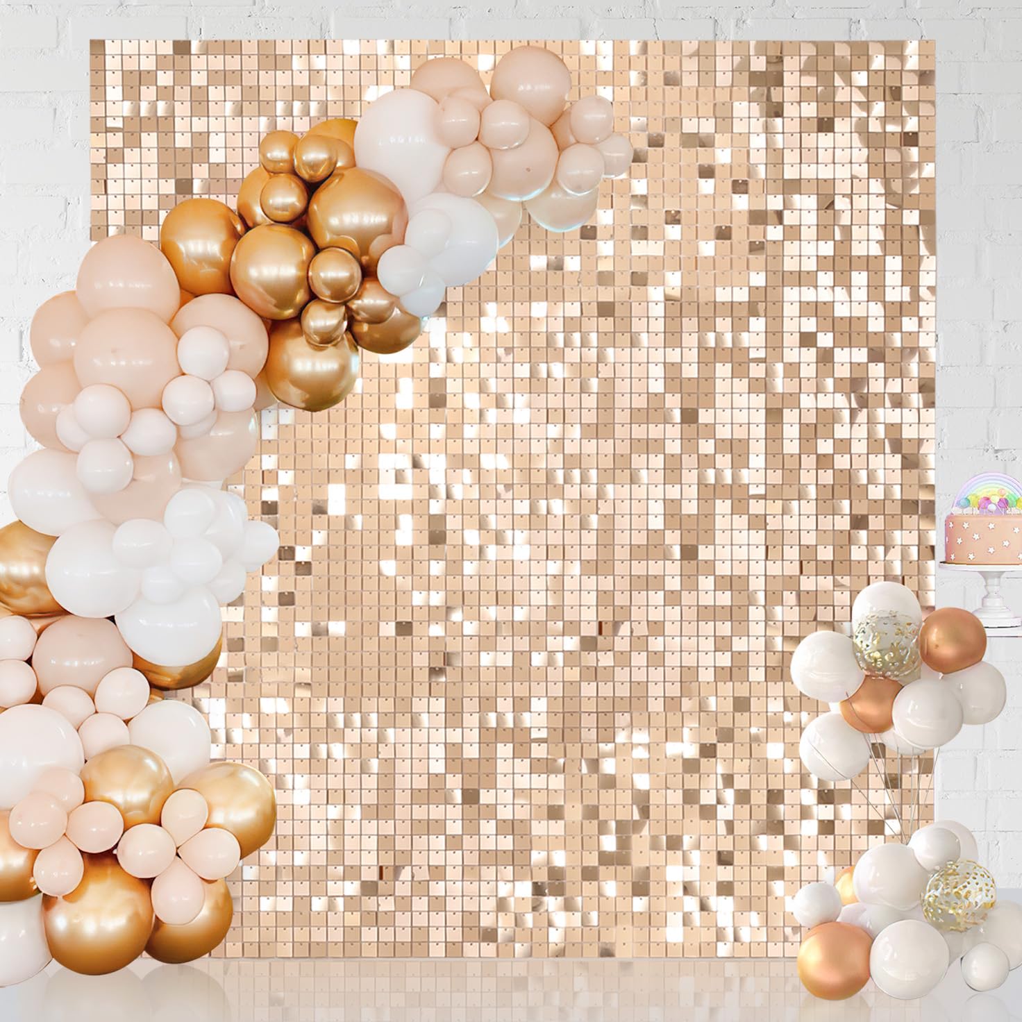Champagne Shimmer Backdrop Panels Shimmer Wall Backdrop 24 Packs for Party Wedding Engagement Birthday Parties Anniversary Decoration (6FTx4FT)
