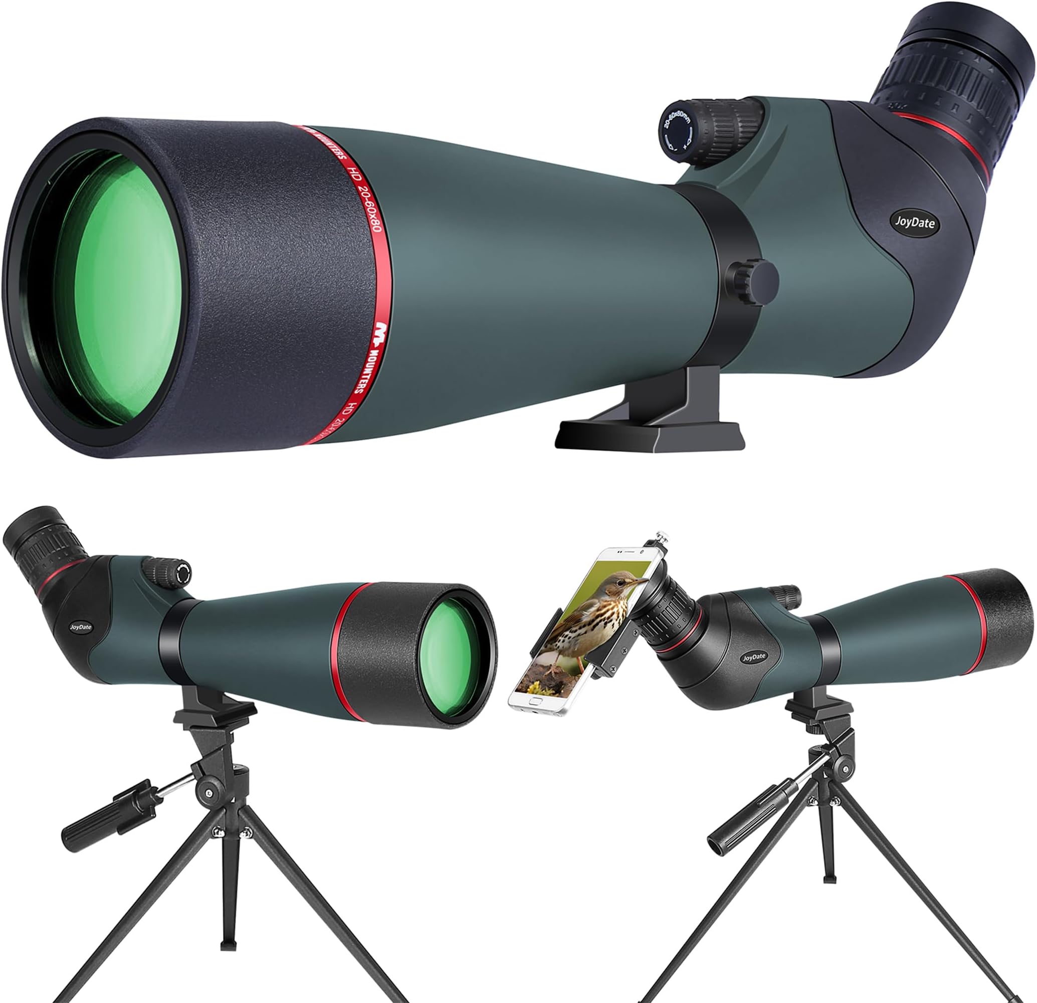20-60x80 Spotting Scopes for Bird Watching, BAK4 Waterproof Spotting Scope for Wildlife Viewing Hiking Camping, HD Spotter Scope with Tripod Smartphone Holder and Carrying Bag
