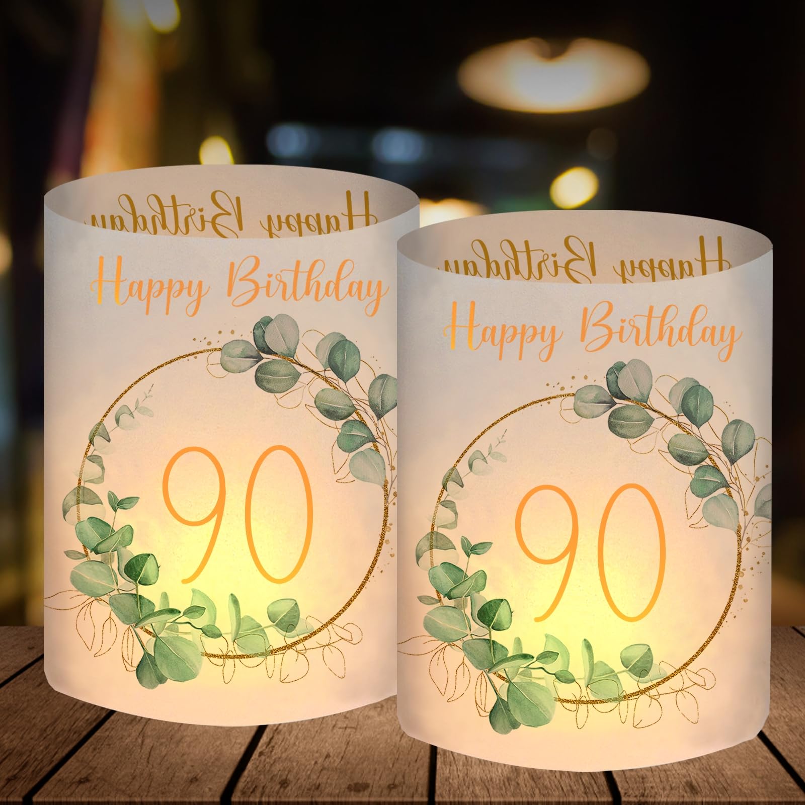 12 Windlicht Tischdeko 90 Geburtstag, 90 Jahre Happy Birthday Tischdeko, Deko 90 Geburtstag Mann Frau, Geeignet für Teelichter oder Kerzen