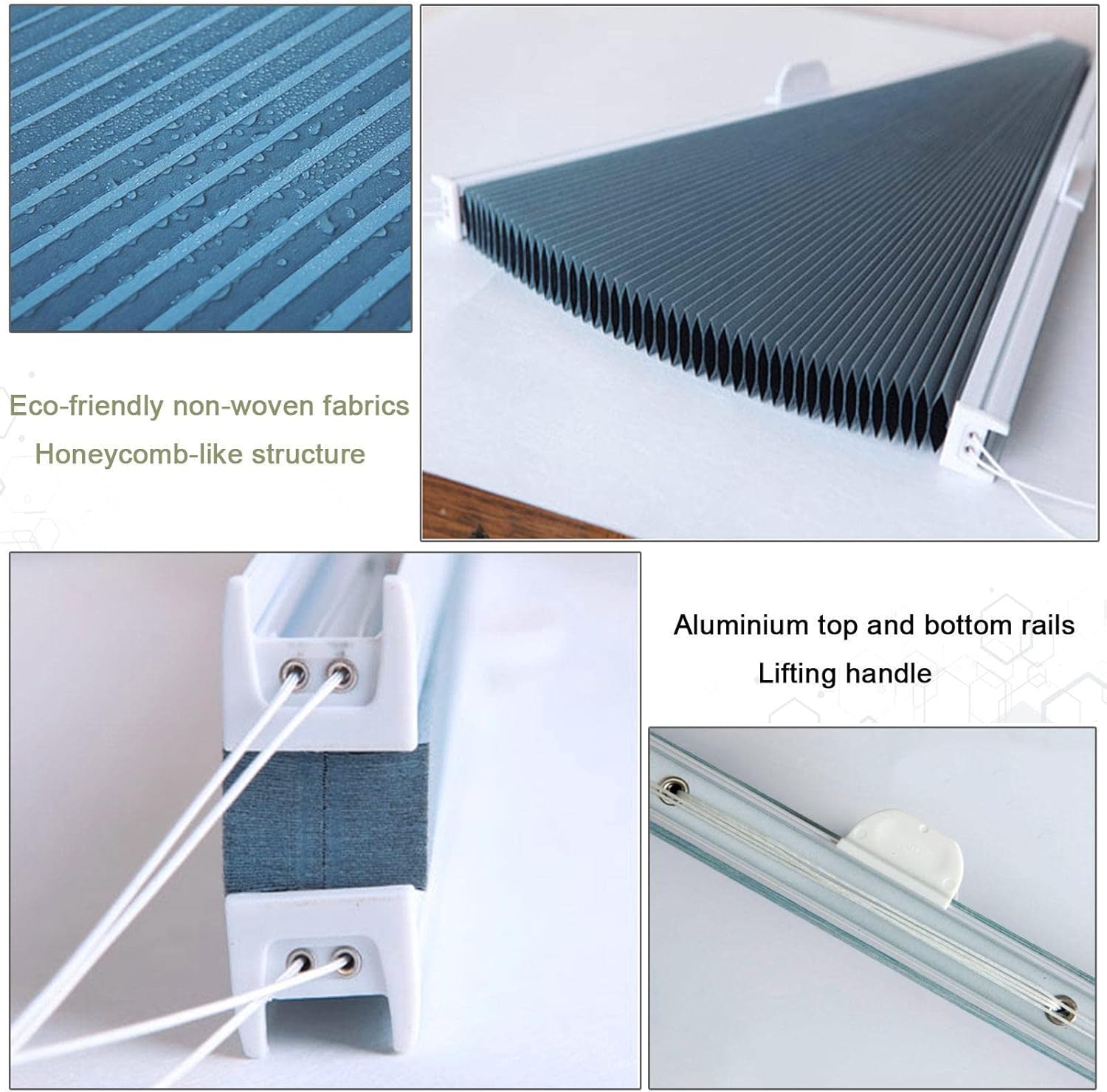 Cordless cellular shades top-down bottom-up, pleated window shades, light-filtering honeycomb blinds, blackout privacy and sun protection, for interior windows/skylights,WxH-100x140cm/39.4x55.1in