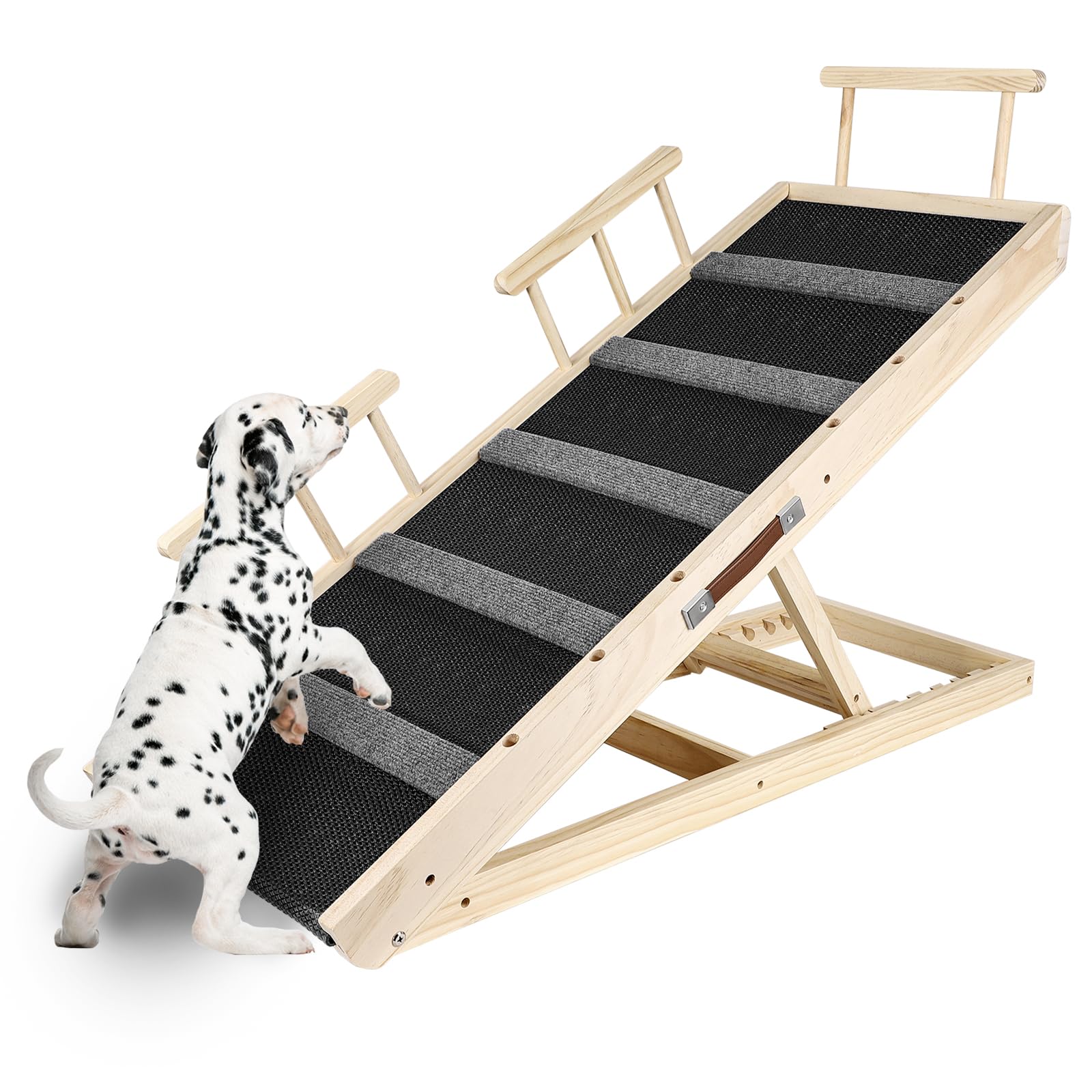 Rampa ajustable de madera para mascotas, para cama, sofá, coche, para perros pequeños y grandes, superficie de goma antideslizante, 110 cm de largo y ajustable de 30 cm a 60 cm, altura de