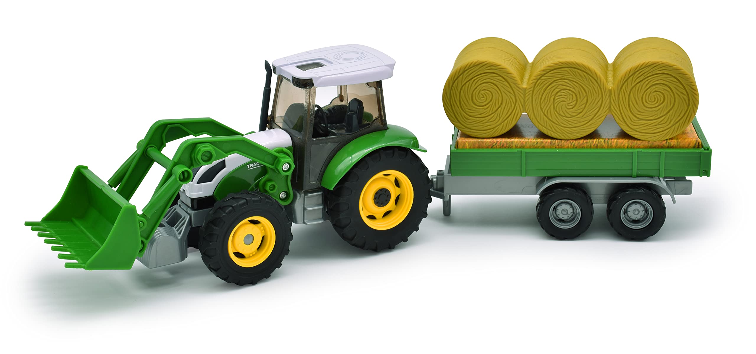 CLASSIC COUNTRY from Peterkin | Tractor, Digger & Trailer Toy Vehicle | 32cm Green Tractor with moving scoop and detachable baler trailer | 1:32 Scale | Diecast Vehicles | Ages 3+