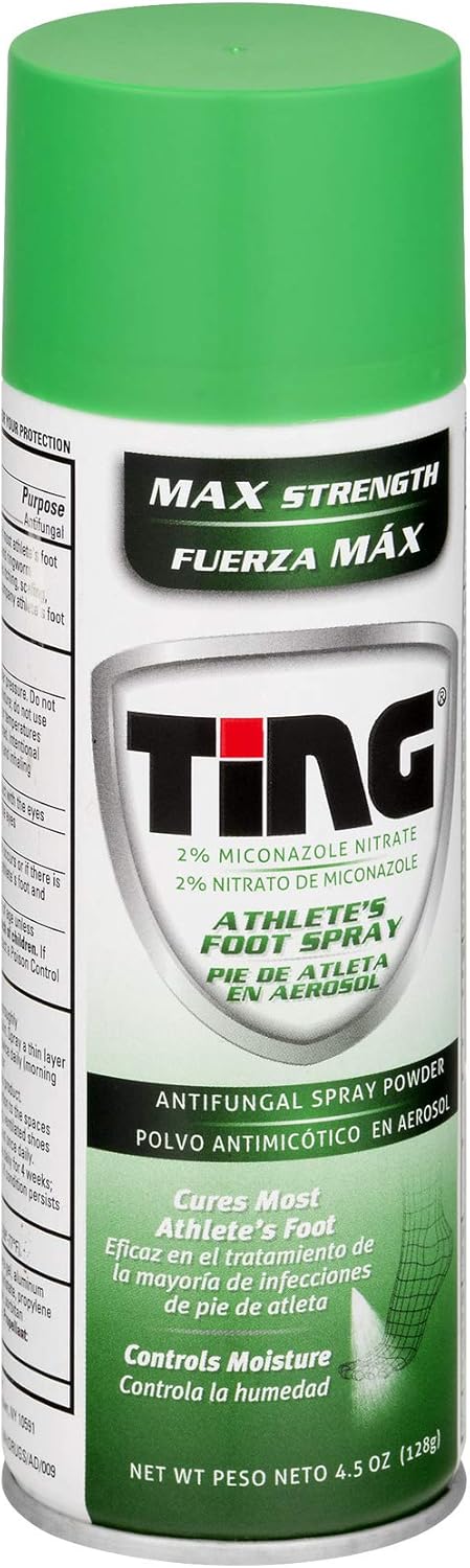 Ting Antifungal Spray Powder for Athlete's Foot, Jock Itch, Ringworm, Max Strength, 4.5-Ounces (2-Pack) : Health & Household