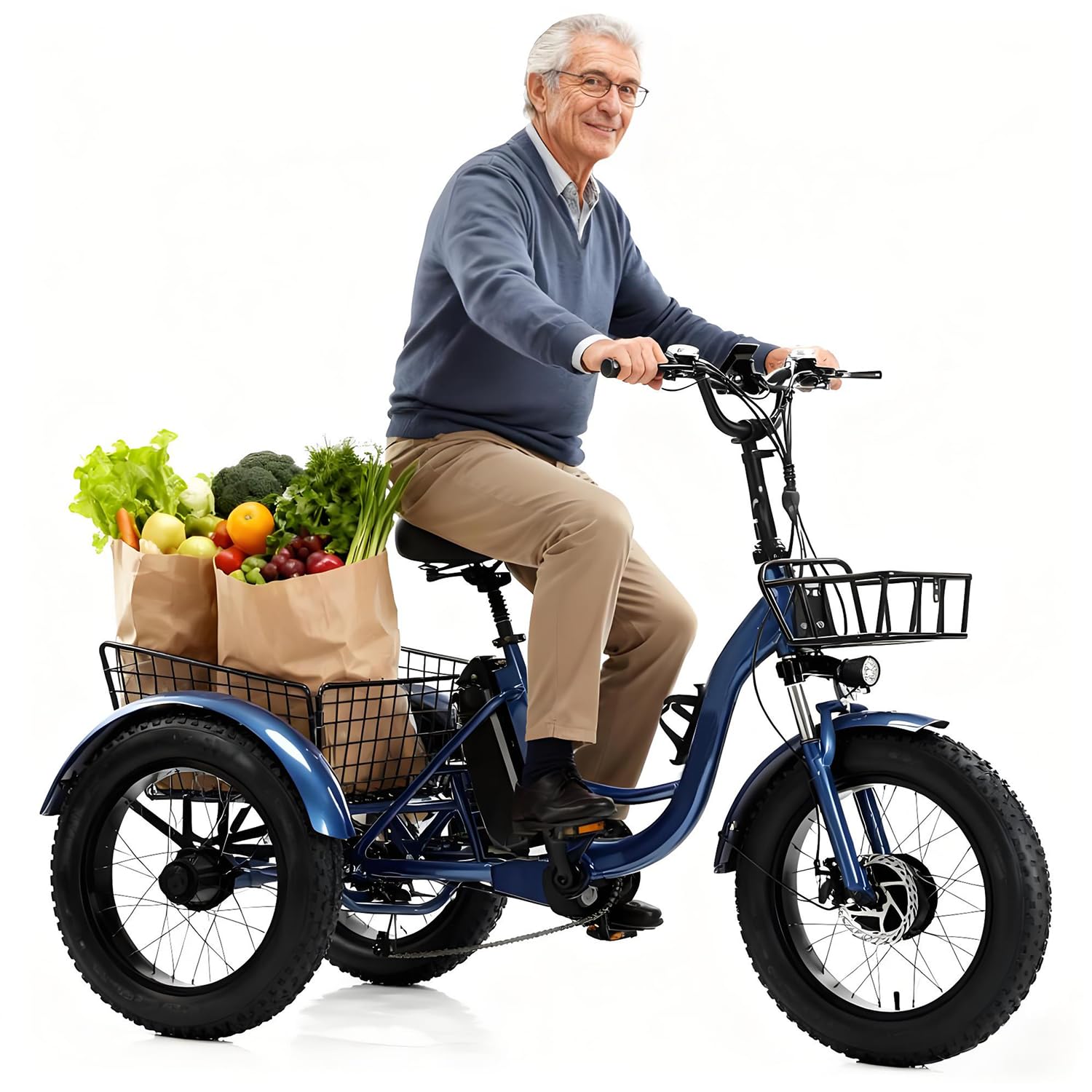 Triciclo Elettrico Adulti 20"x4.0" Fat Tire – 500W Motore, Batteria Rimovibile 48V 13Ah, Sospensioni, Luce LED, Grande Cestino Posteriore, Ideale per Tutti i Terreni, 30-40 km Blue