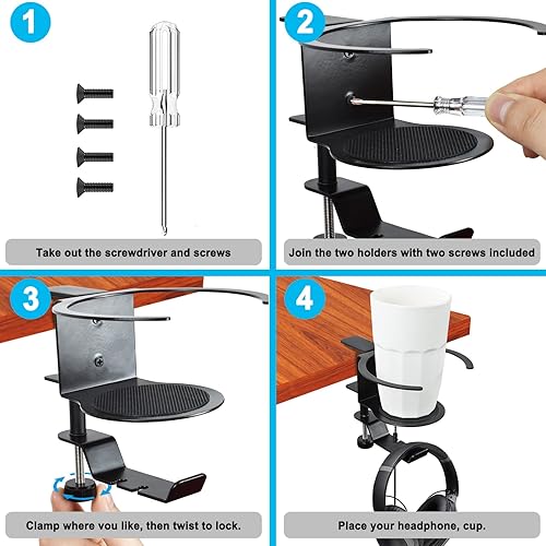 Miniatura 5 de LBTING Soporte para tazas de escritorio, 2 en 1, ajustable y giratorio de 360 para juegos de oficina, accesorios de escritorio para auriculares