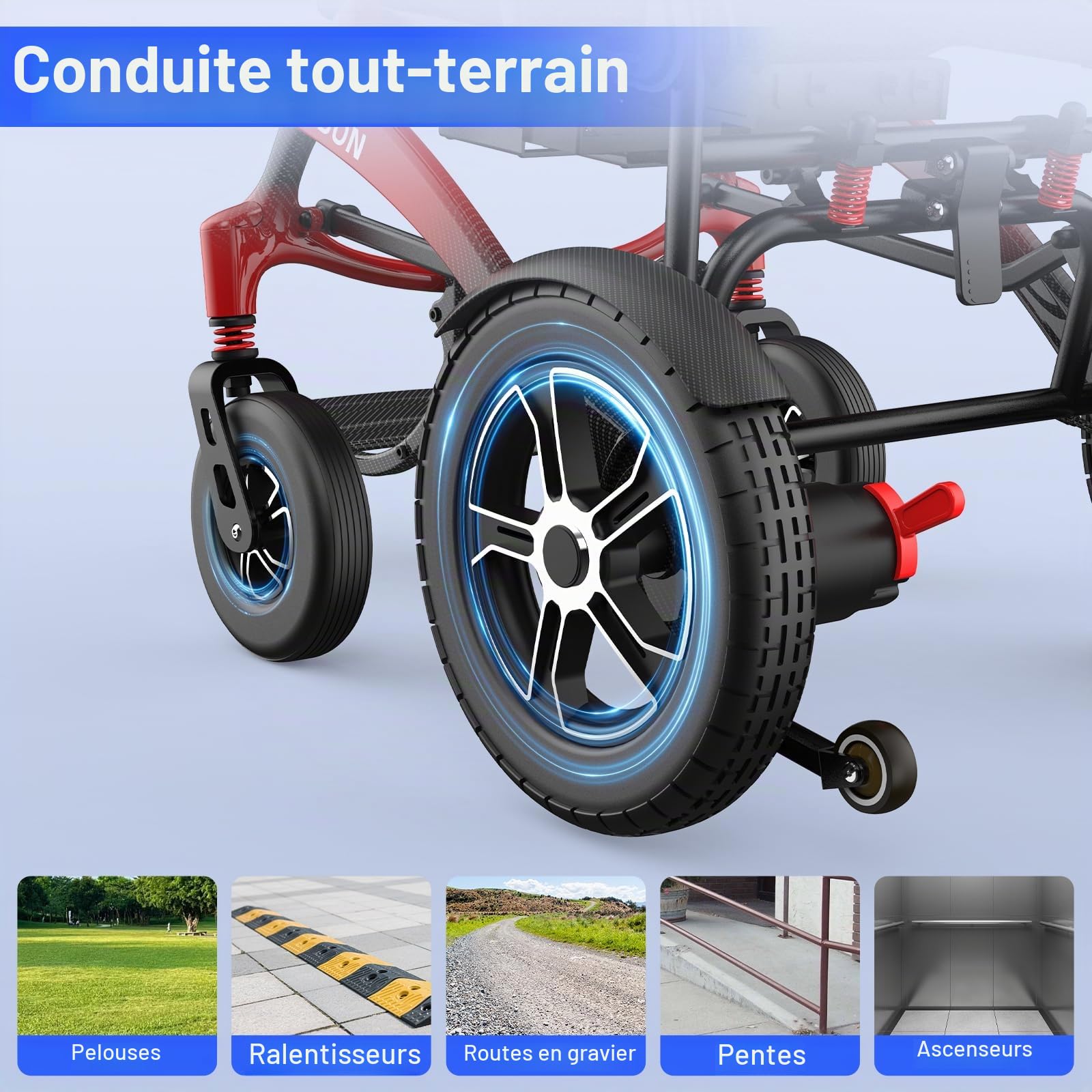 Fauteuil roulant électrique pliable en carbone 19,8 kg : 25 km fauteuils roulants électriques pour tous les terrains jusqu'à 150 kg