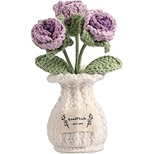 钩针玫瑰花盆栽&ndash;紫,送给她的情人节礼物,手工编织浪漫桌面装饰