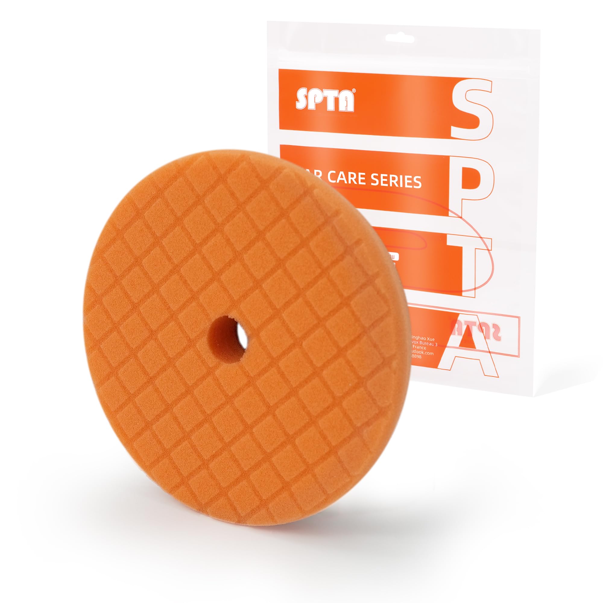 SPTA PRO Orange Heavy-Cut Polishing Foam Pad, 1Pc 5 Inch 125mm Backing Plate Compound Buffing Polishing Sponge Pads for Car Buffer Polisher Compounding, Polishing and Waxing -SF501