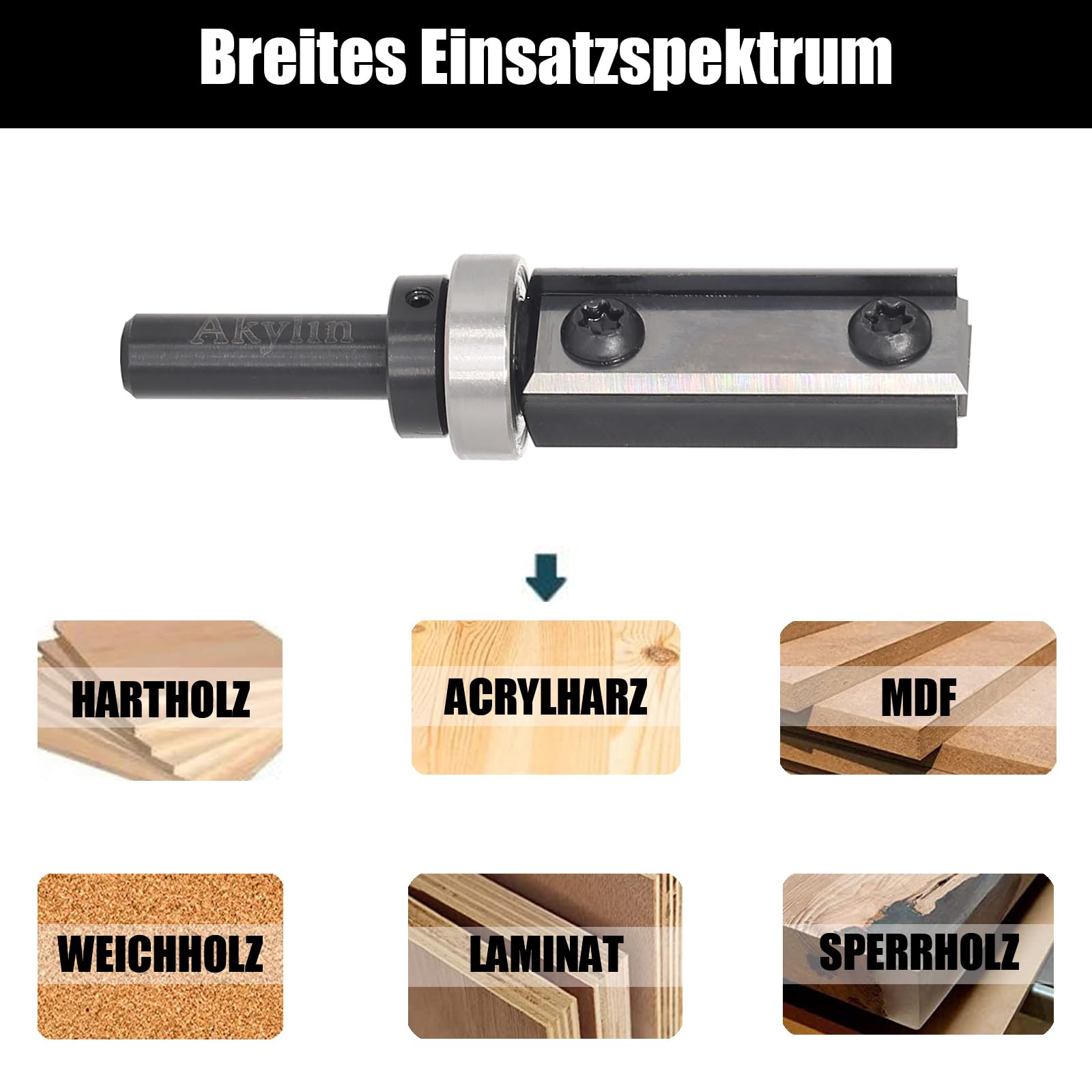 Wendeplatten Bündigfräser 8mm Schaft，4-seitigen Austauschbare Hartmetall Klinge，Bündigfräser Oberfräse mit Kugellager Holzfräser für Kantenbearbeitung
