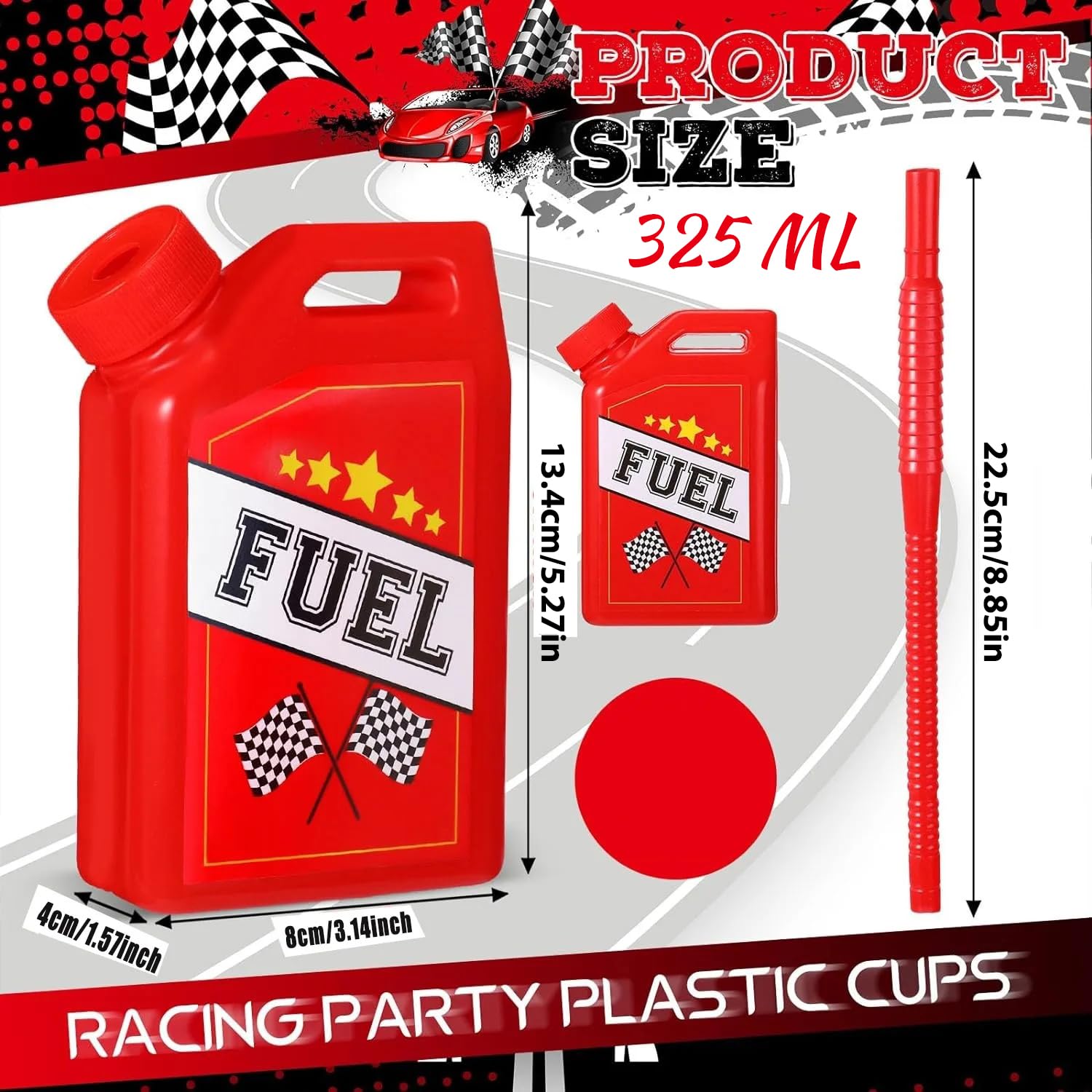 ALINK Lot de 12 tasses de voiture de course, réutilisables, avec paille, motif voiture de course, accessoires de fête d'anniversaire, décorations de fête pour garçons et enfants, 310 ml
