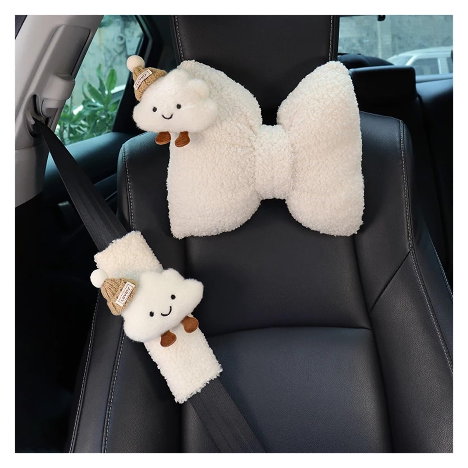Hviyroi car seat cushion Cartoon Car Headrest Neck Pillow Bow-shaped Auto Backrest Cushion Interior(1pc bow neck pillow)