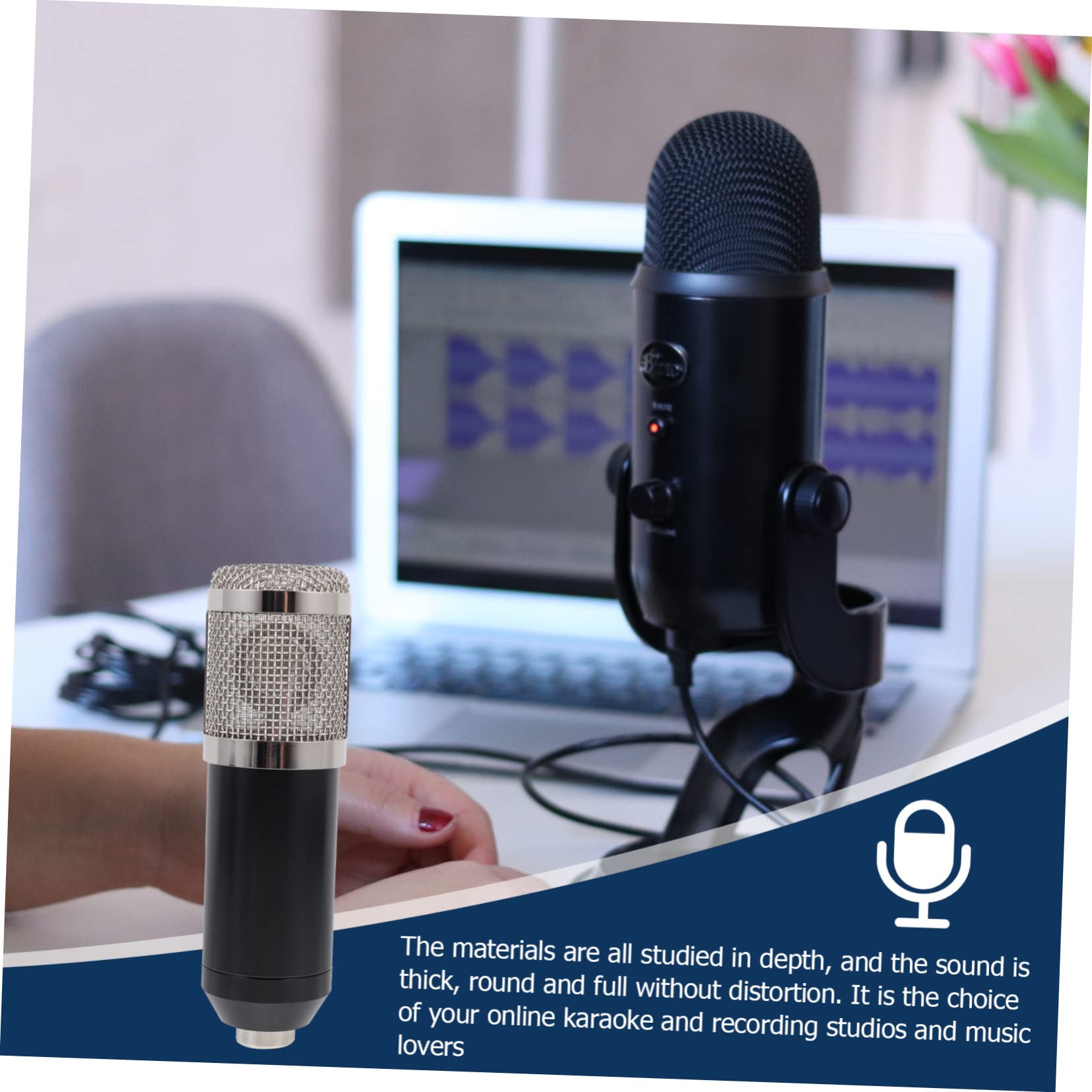 1set Microfono Condensatore Professionale Con Testa Mesh Elettroplaccata Leggero e Portatile Per Registrazioni e Streaming Studio Ufficio e Ktv