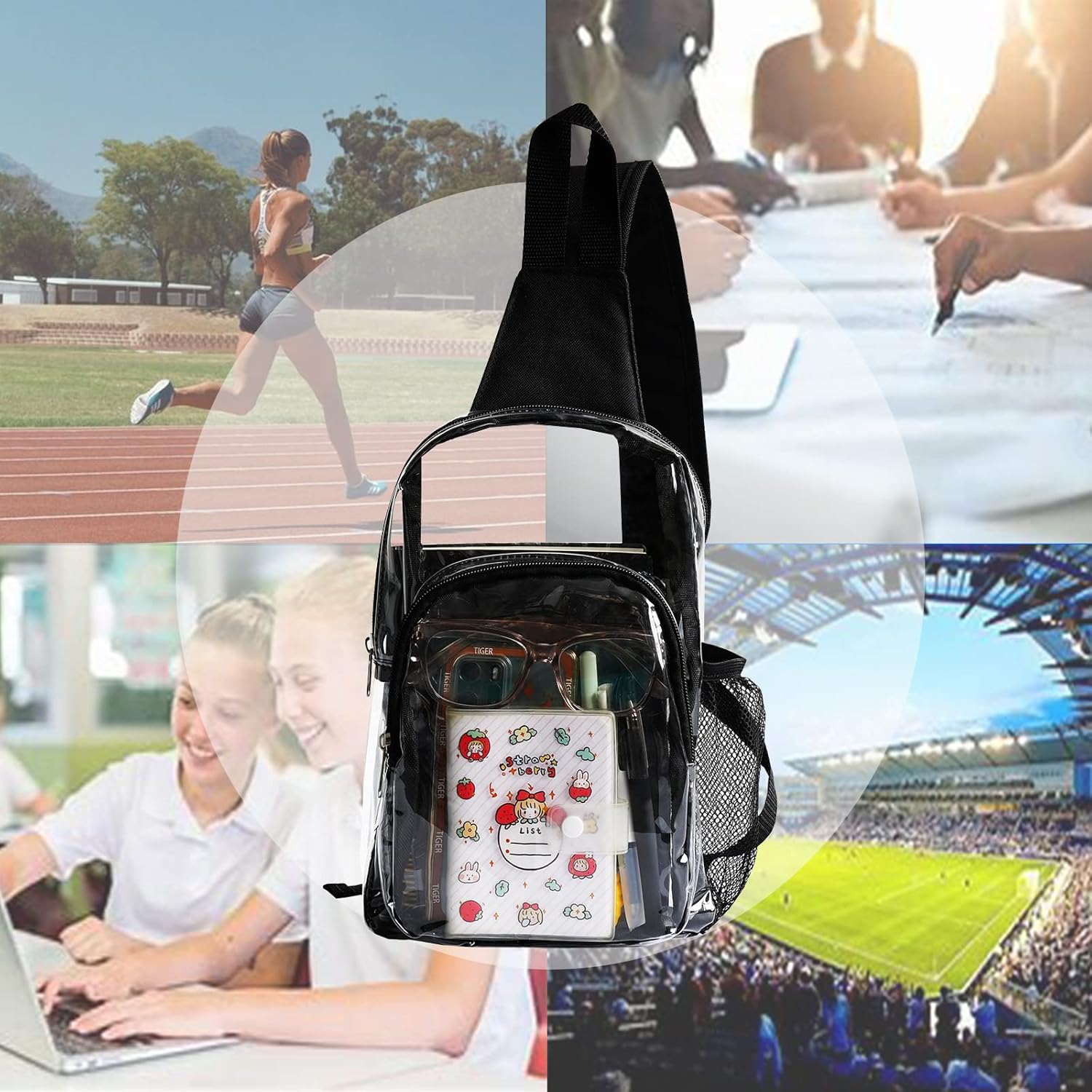 BAJNOKOU Clear Sling Bag Stadium Approved,Crossbody PVC