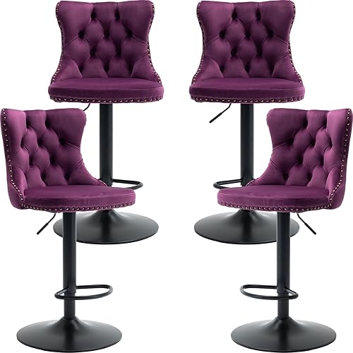 Miniatura 21 de Juego de 2 taburetes de bar giratorios de terciopelo, altura ajustable de 25 a 33 pulgadas, taburetes de bar con respaldo, sillas de bar para altura