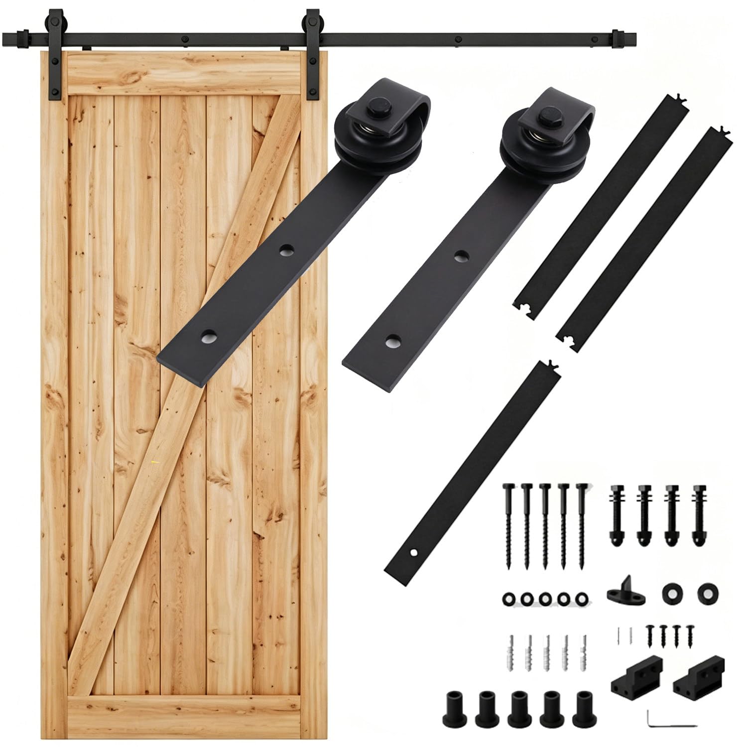 CelyToe Complete Barn Door Track Set, All-in-One Sliding Door Hardware with Full Mounting Parts, Multiple Lengths 1.5m to 2.44m Available 1.5m/5ft