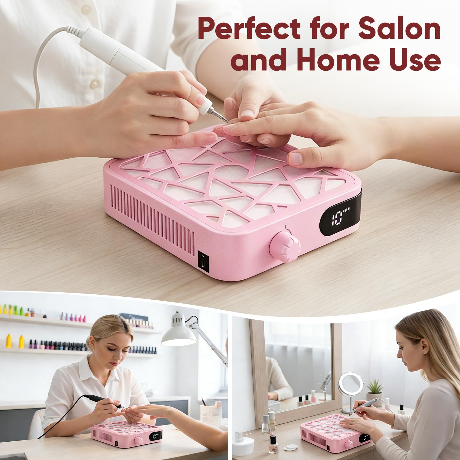 Aspiratore Unghie Professionale, 6000 RPM, Ricaricabile, 30 Filtri, 10 Velocità, Basso Rumore, Portatile per Unghie in Acrilico e Uso Professionale in Nail Salon