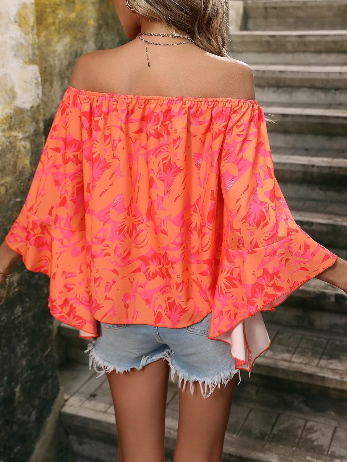 Verdusa Women's Off Shoulder Ruffled 3/4 Sleeve Floral Print Blouse Top Shirts - Image 2