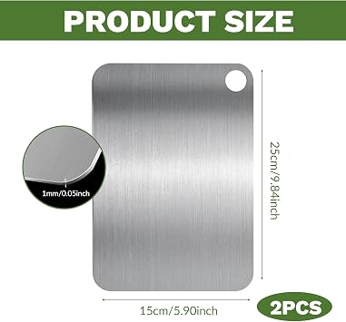 Cutting Boards for Kitchen, 2PCS Stainless Steel Chopping Board 25 X 15 cm Metal Cutting Board Double Sided Small Chopping Board for Vegetables Fruit and Meat