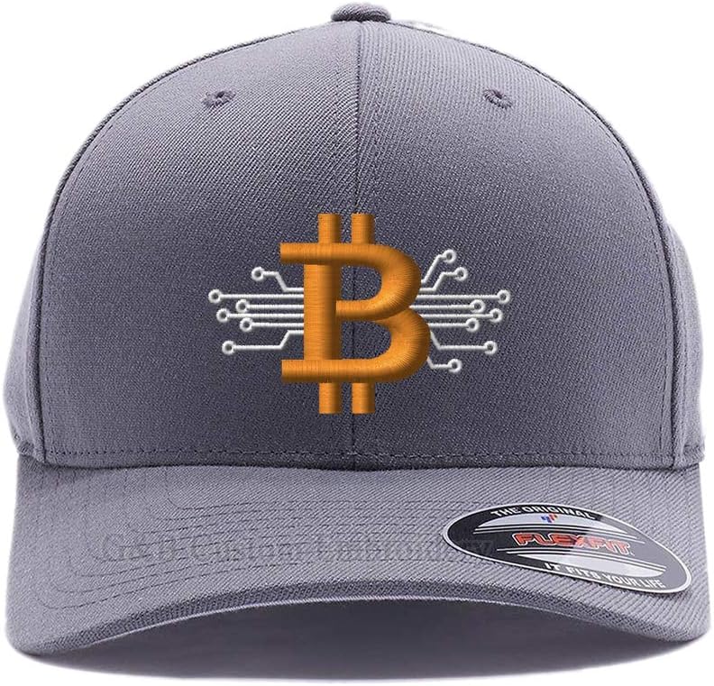 Bitcoin hat. Bitcoin Digital Currency. Embroidered. 6477 Flexfit Baseball Cap.