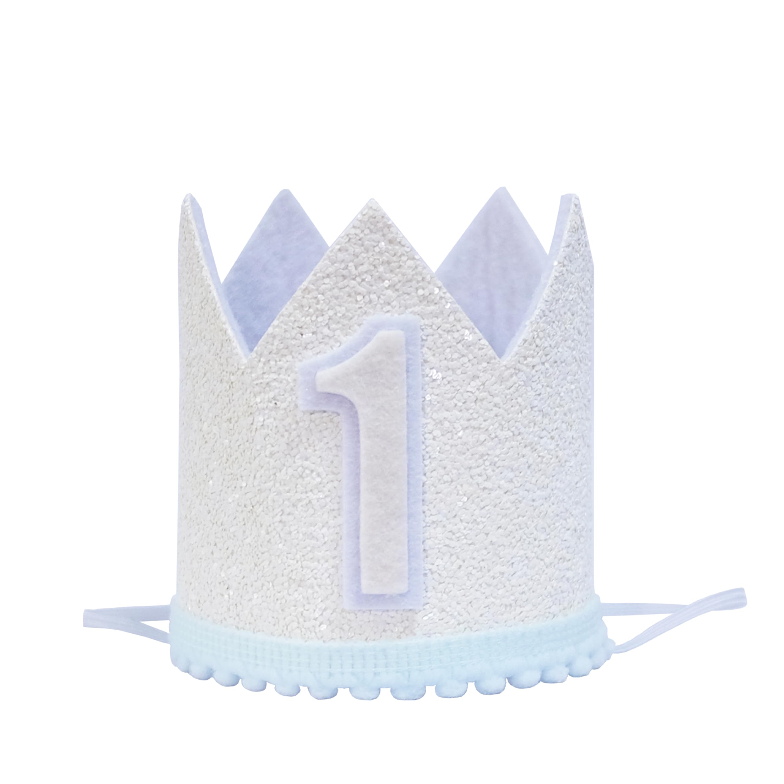 OUR FANDA Baby First Birthday Crown Hat, Glitter Crown with Number 1, Light Blue and White