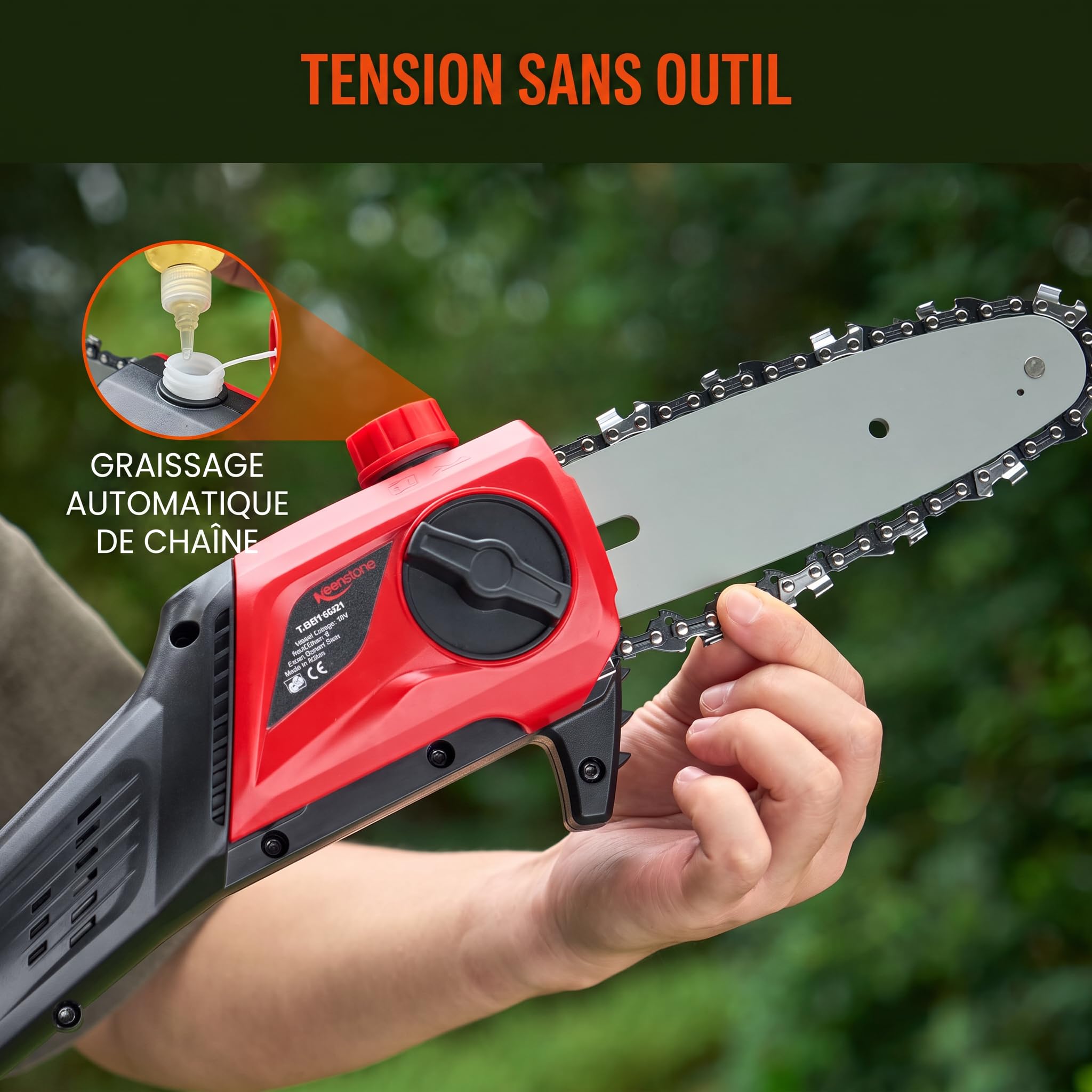 Keenstone 2-en-1 Élagueuse sur Perche et Taille-haie Électrique sans Fil, Double Lame de 42cm, Tronçonneuse de 20cm, Batterie 4,0Ah, Portée Max de 2,8m pour Jardin, Arbres et Arbustes